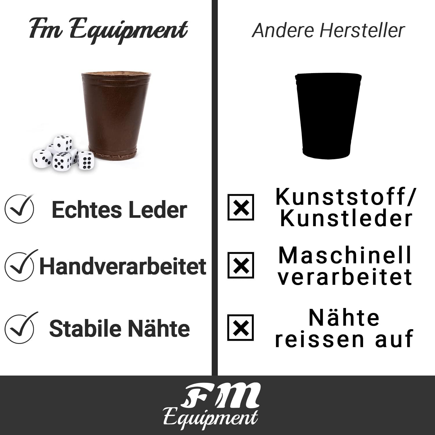 Real Leather Dice Cup with 6 Dice. Classic Handmade Leather Cup image number 2