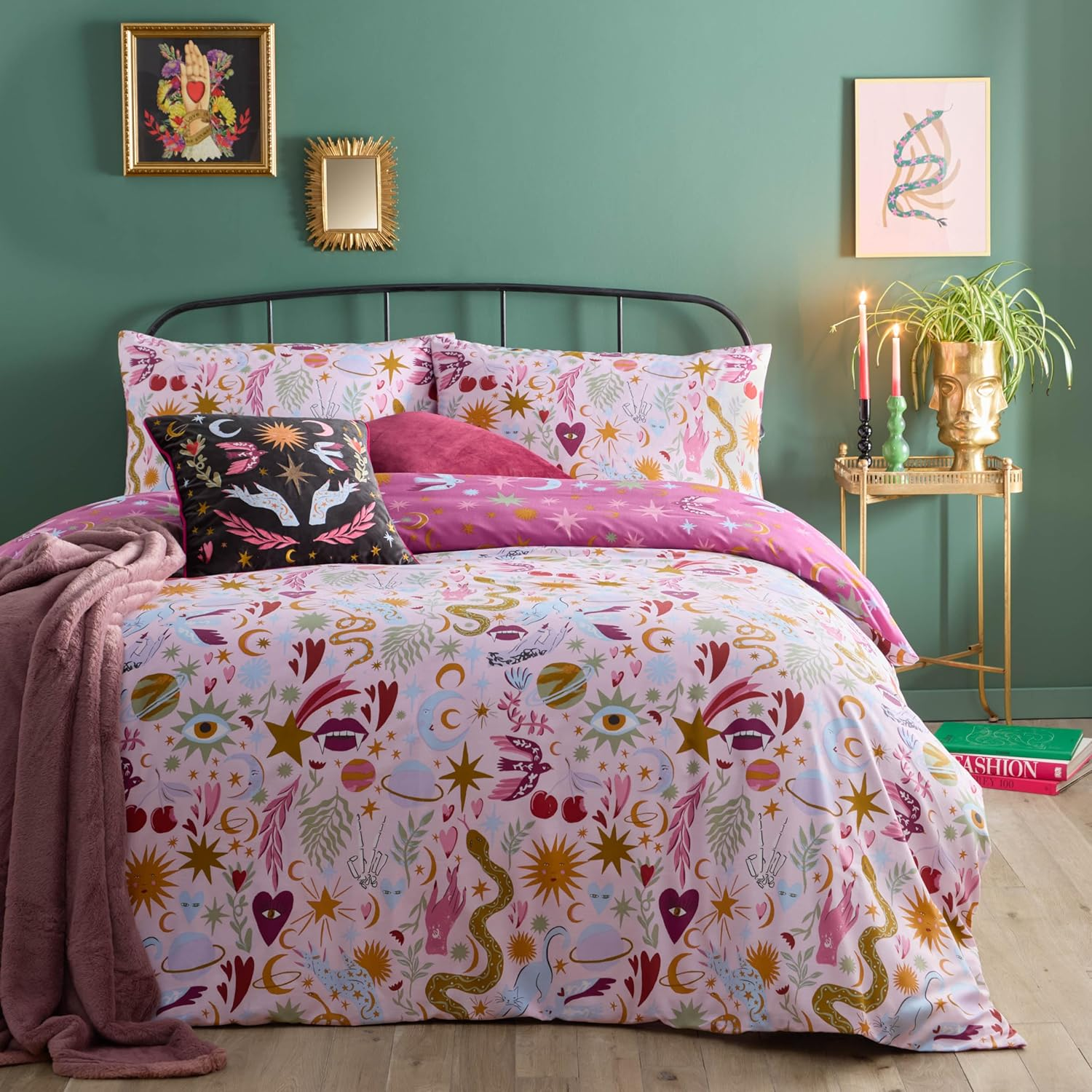 Furn Bootanical Duvet Cover Set - Autumn Floral Halloween Ghost Reversible Bedding (Multi-Colour - Double) image number 6
