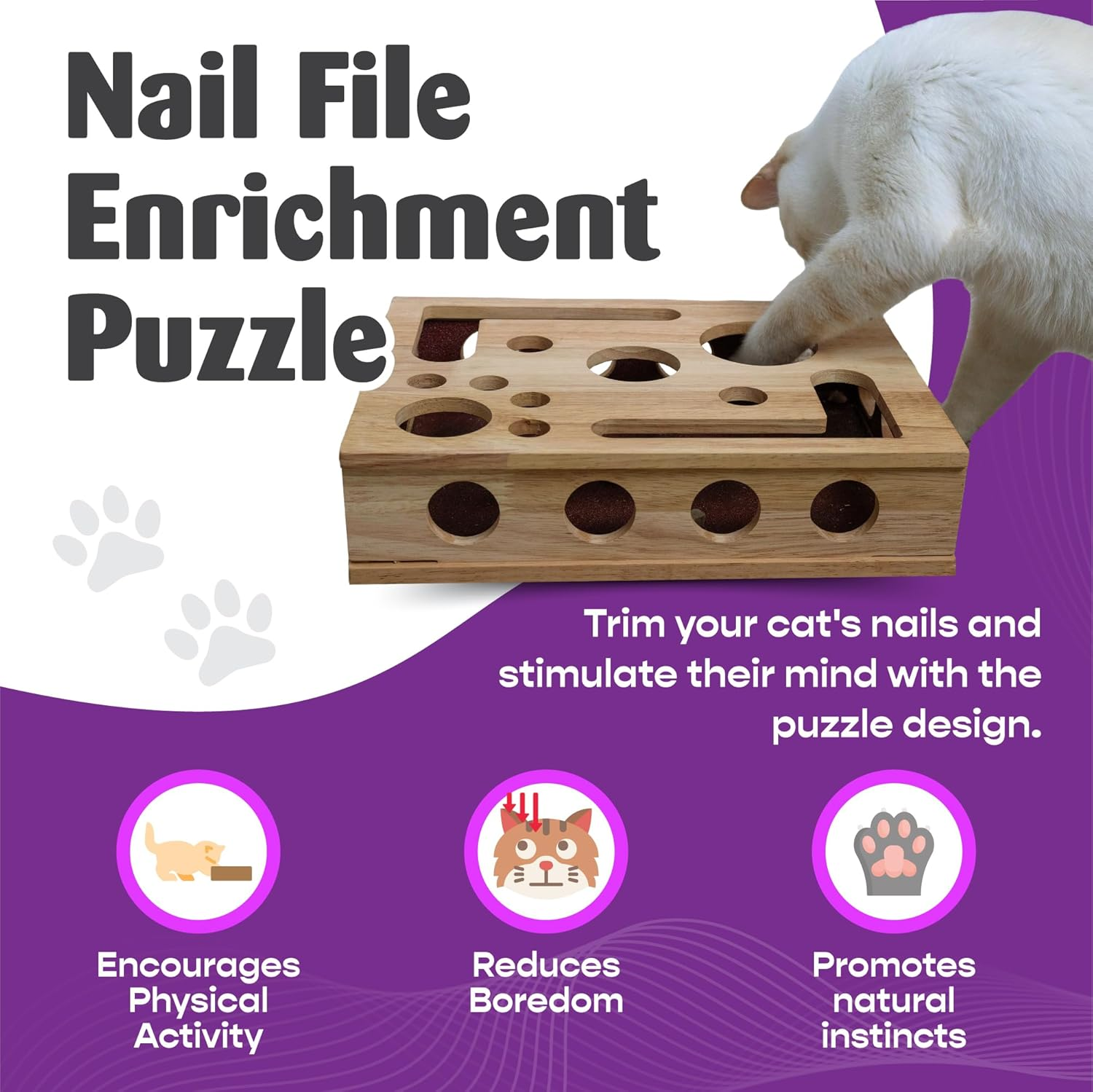 Fig & Friends Cat Scratch Puzzle Enrichment Box: Nail File Stress Free Alternative to Clippers and Grinders image number 1