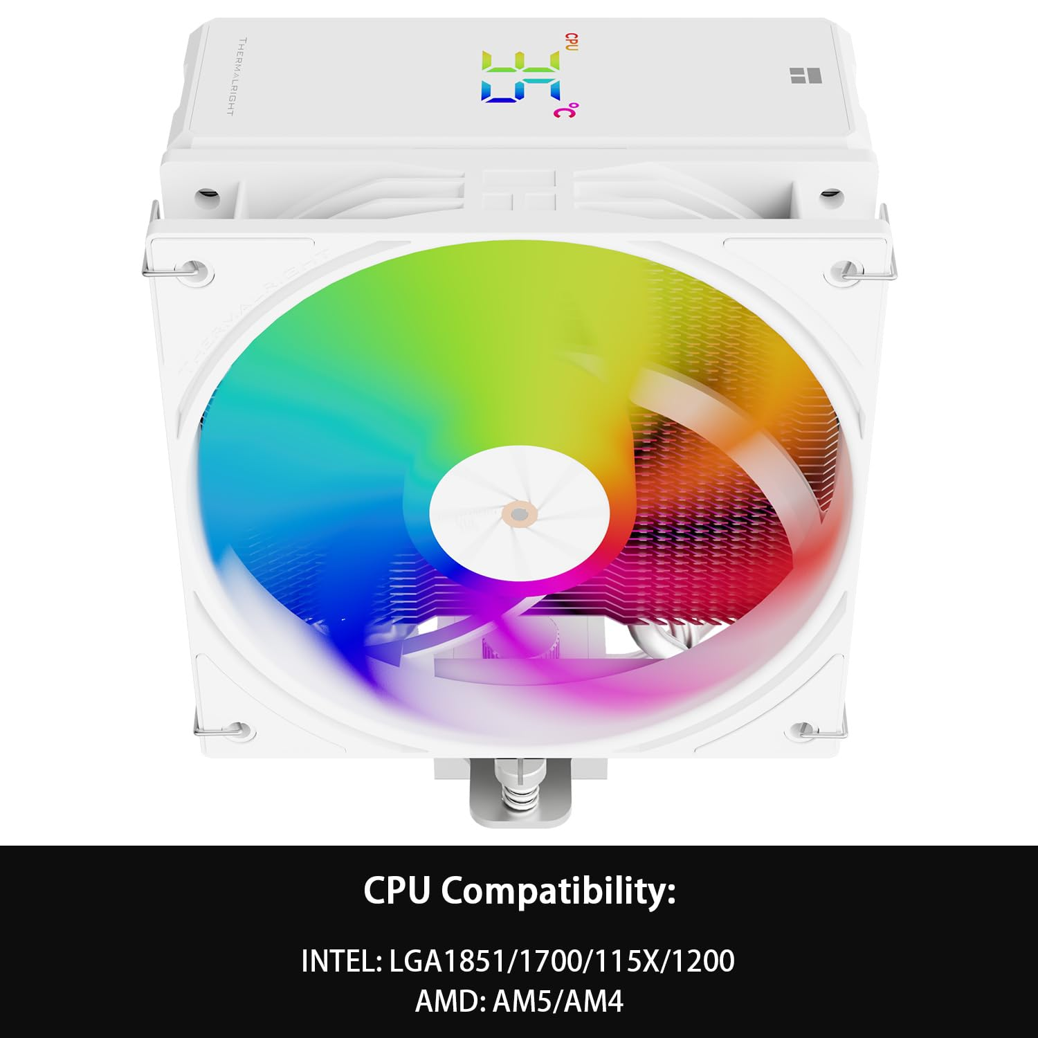 Thermalright Assassin X 120R Digital ARGB White CPU Cooler, Digital Screen Top Cover, TL-P12W-S PWM Quiet Fan CPU Air Cooler, Computer Heatsink Cooling, Support Am4/Am5,Intel LGA1851/1700/115X/1200 image number 2