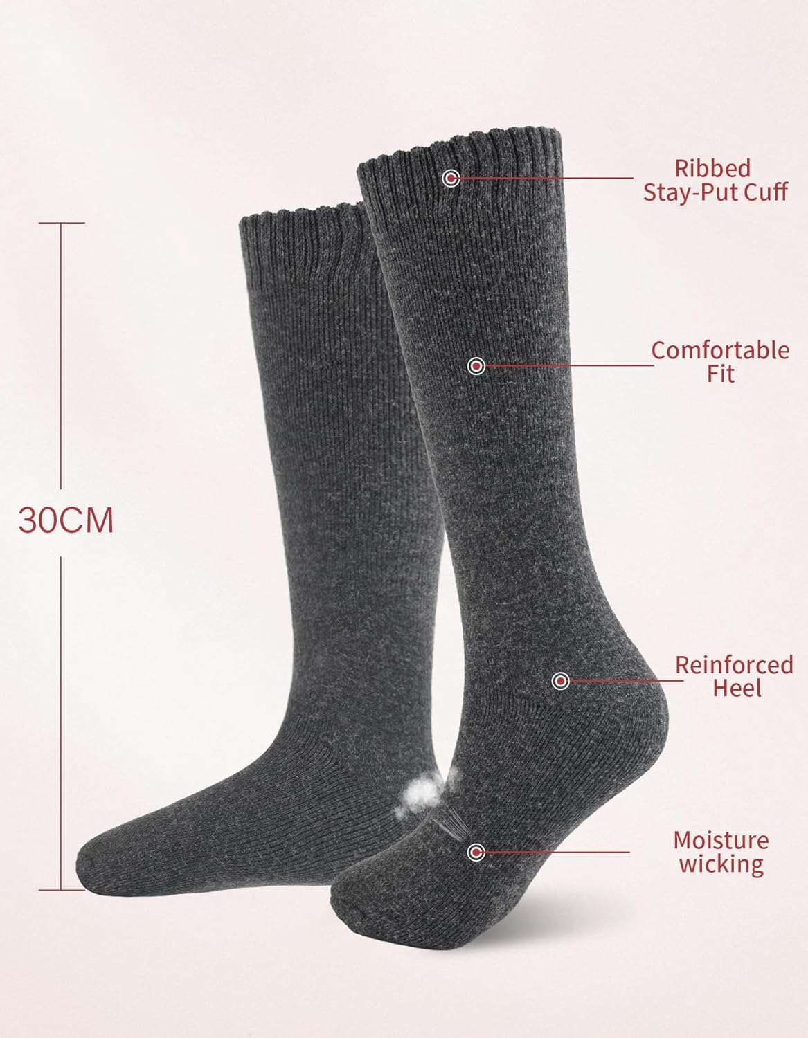 SIMIYA 3 Pairs Wool Socks for Women Winter Warm Hiking Thick Long Calf Slouch Warm Boot Socks