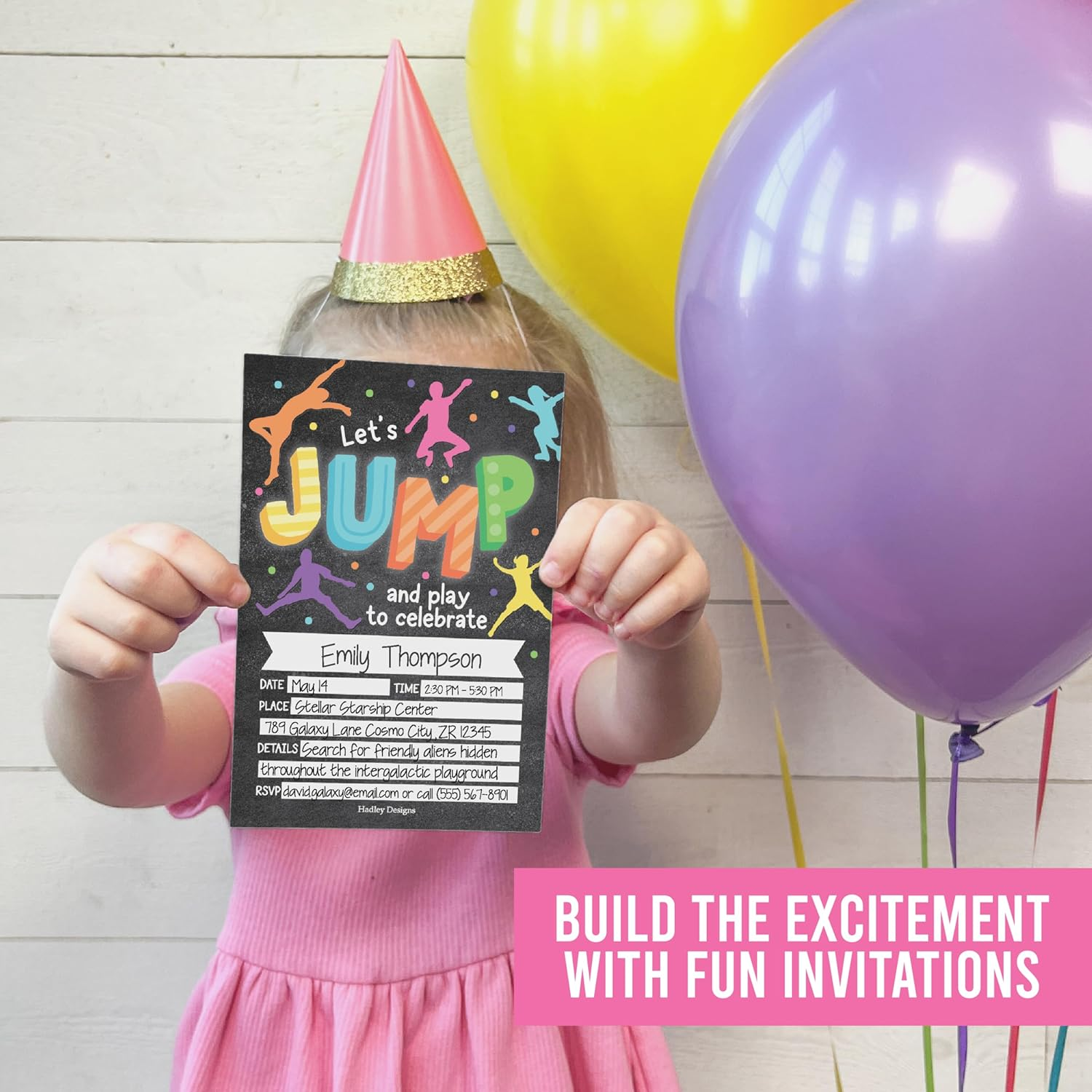 Hadley Designs 15 Trampoline Jump Birthday Party Invitations for Girls-Kids Birthday Invites image number 4