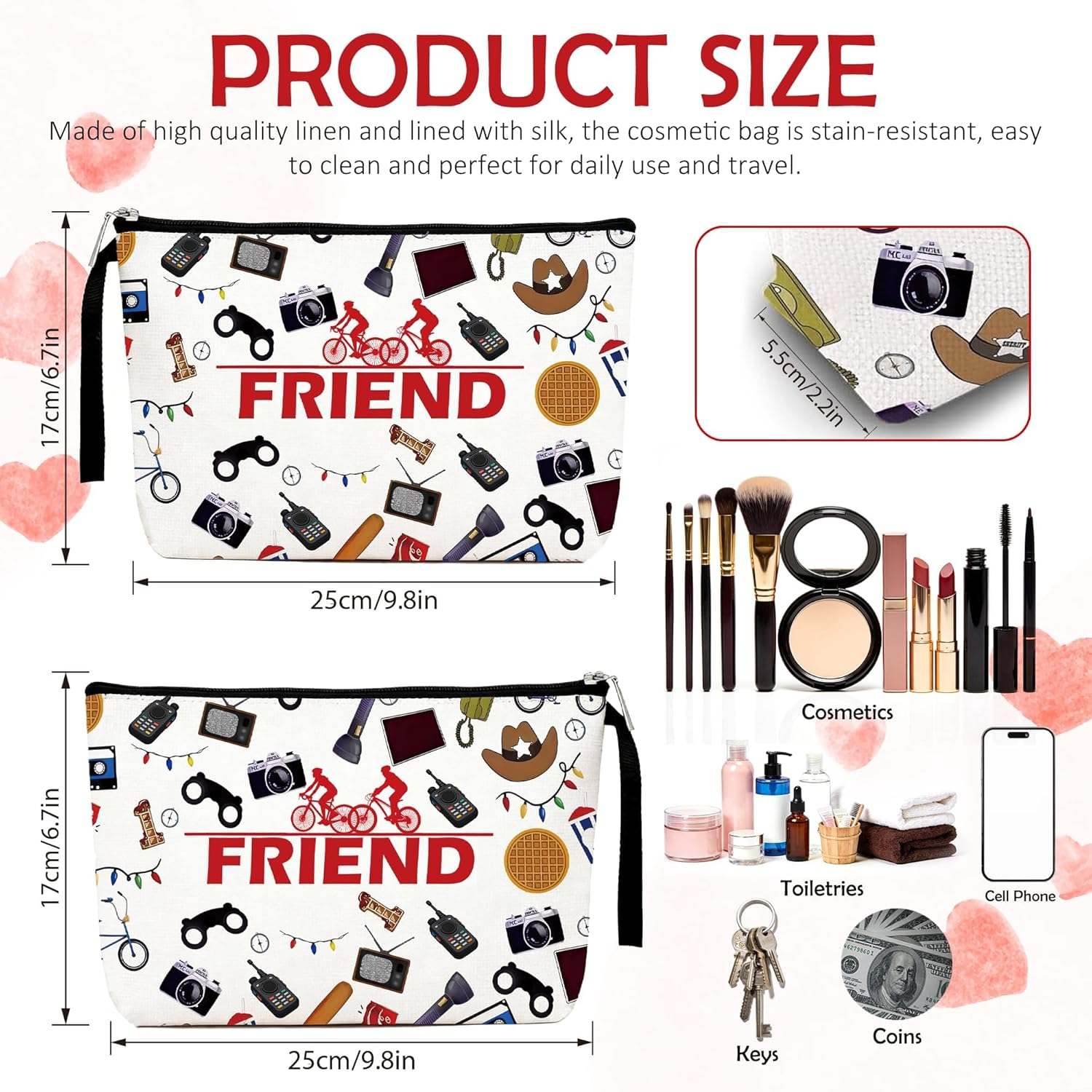 Friendship Travel Makeup Bag, Cool Thing Merch Gifts, Large Capacity Cosmetic Bags for Women with Handle, Valentines Day Gifts for Girlfriend Bestie Sister Toiletry Organizer Christmas Birthday Favor image number 5