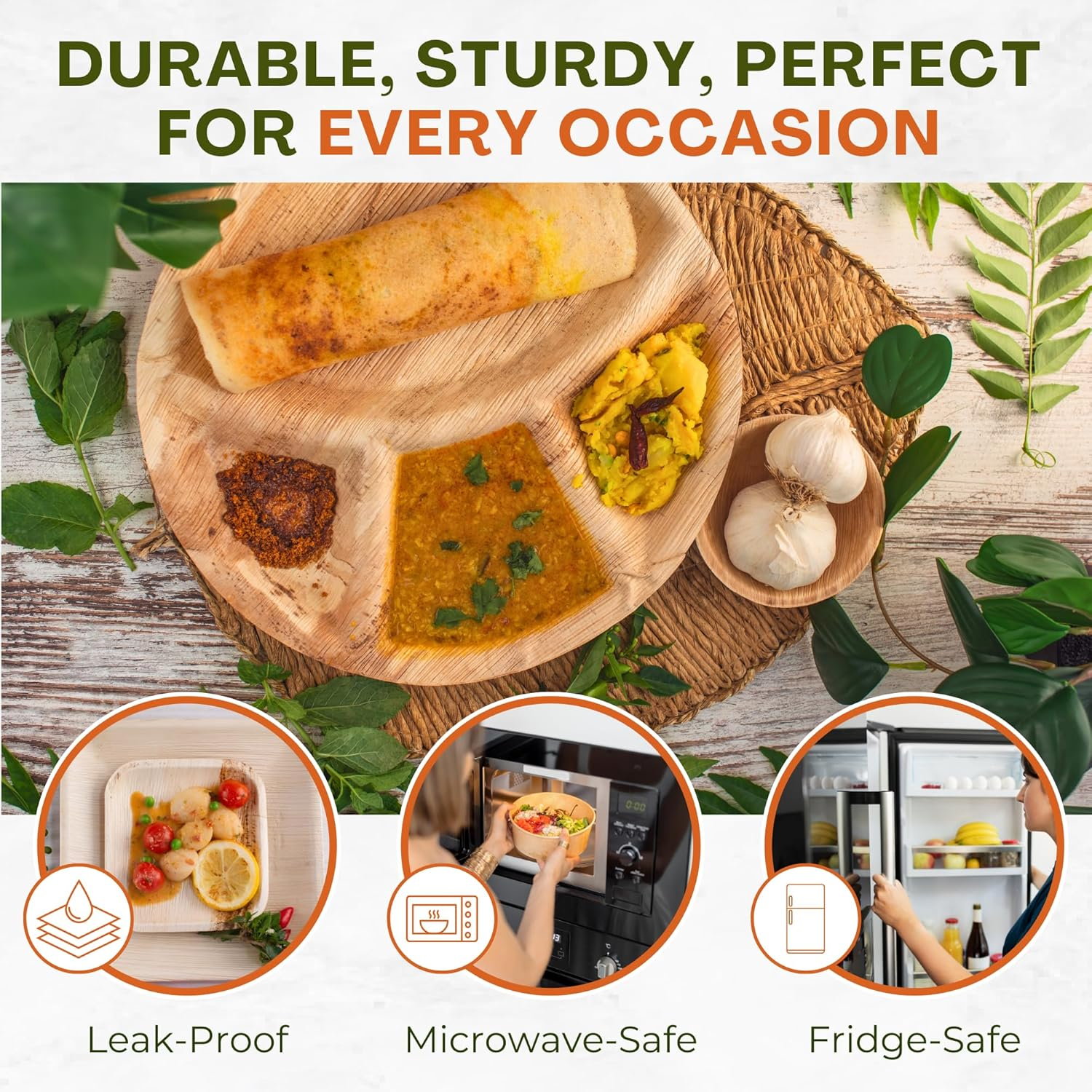 Natural Panaa 200 Pieces Biodegradable, Disposable Plates Party Paper Plates Set - Mother Nature'S Choice for Bamboo Party Plates and Party Cups | 100% Compostable Disposable Cutlery image number 6