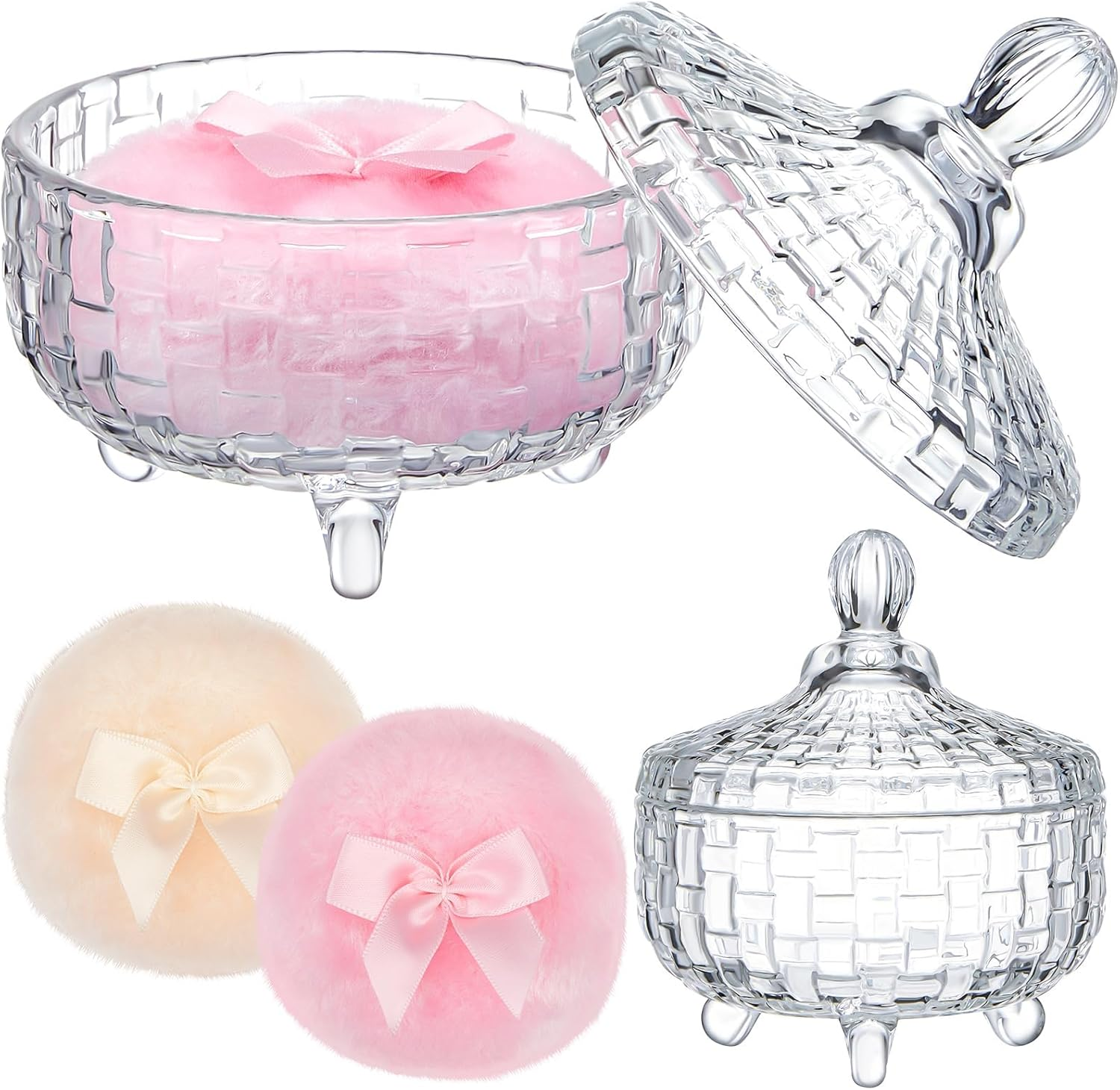 DUOMIAO 3 Pcs Large Body Powder Puff and Container Powder Container with Puff Powder Puff Crystal Container Soft Washable Reusable Velour Face Body Glitter Powder Puff Wet Dry Makeup (Transparent) image number 6