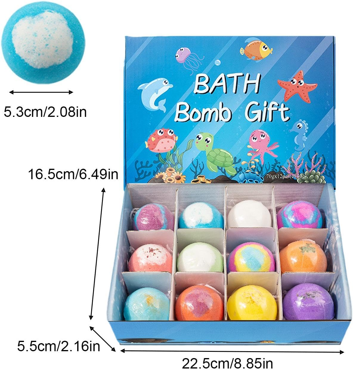 Colorful Bubble Bath - Land and Sea Toys, Organic Bath Balls | 12Pcs Handmade Bubble Bath Bombs Spa Fizz Ball Kit, Portable Bath Giift Set with Surprise Toys for Birthday Halloween Christmas image number 4