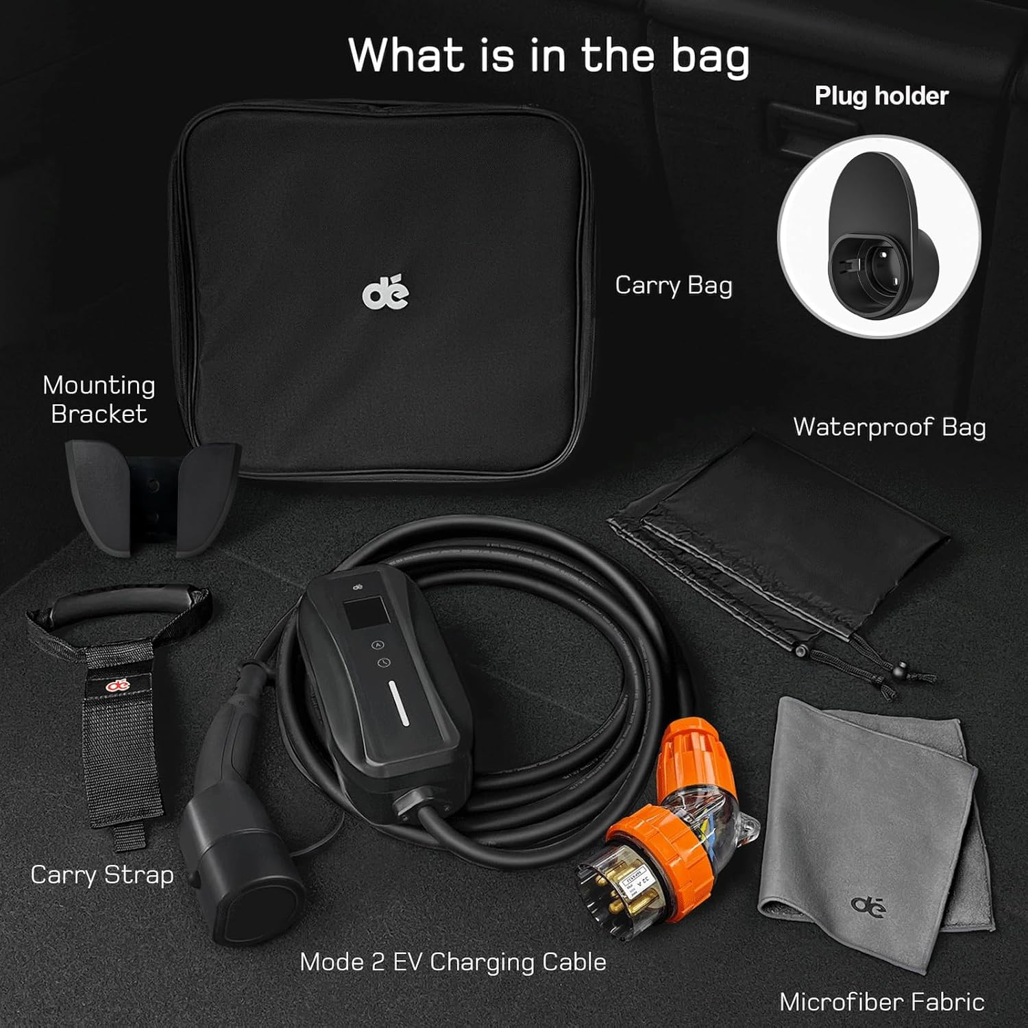 D&eacute; Type 2 EV Charger 7Kw 32A 10M Portable 5PIN |1-Phase|500V| Adjustable Currentfor 6A-32A for Tesla BYD MG and All Type 2 Electric Car