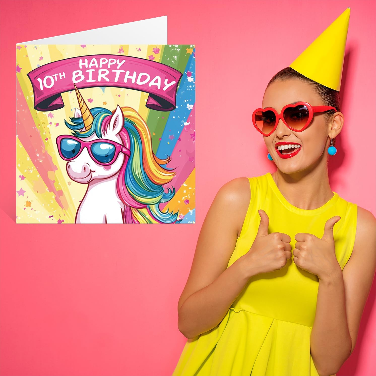 10Th Birthday Card Girls - Cool Unicorn Sunglasses - Unicorn Birthday Card for 10 Year Old Girl, Age 10 Birthday Cards Tenth Birthday Card, 145Mm X 145Mm Cute Greeting Card image number 3