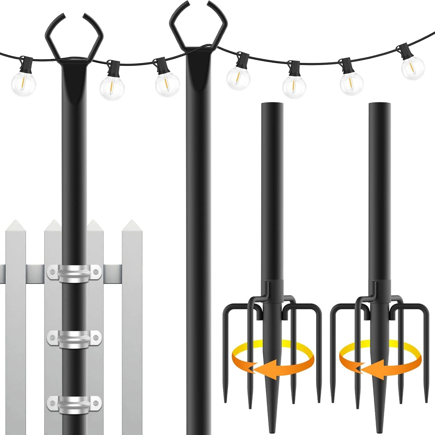 2 Pack String Light Poles,10 Ft Light Poles for outside String Lights,Outdoor Light Poles with Fork,Metal Poles Stand for Patio Deck Backyard image number 2