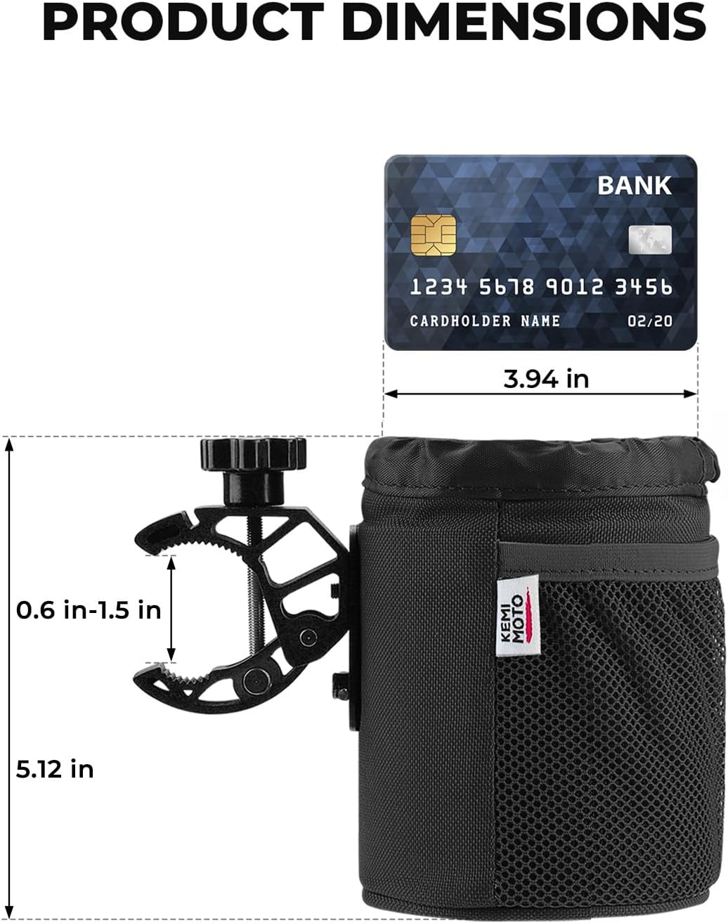 KEMIMOTO Motorcycle Cup Holder, Universal Cup Holder with 0.6"-1.5" Alligator Clamp and 2 Individual Mesh Pockets, Cup Holder for Motorcycle Kayak Bike ATV UTV Scooter Boat Walker
