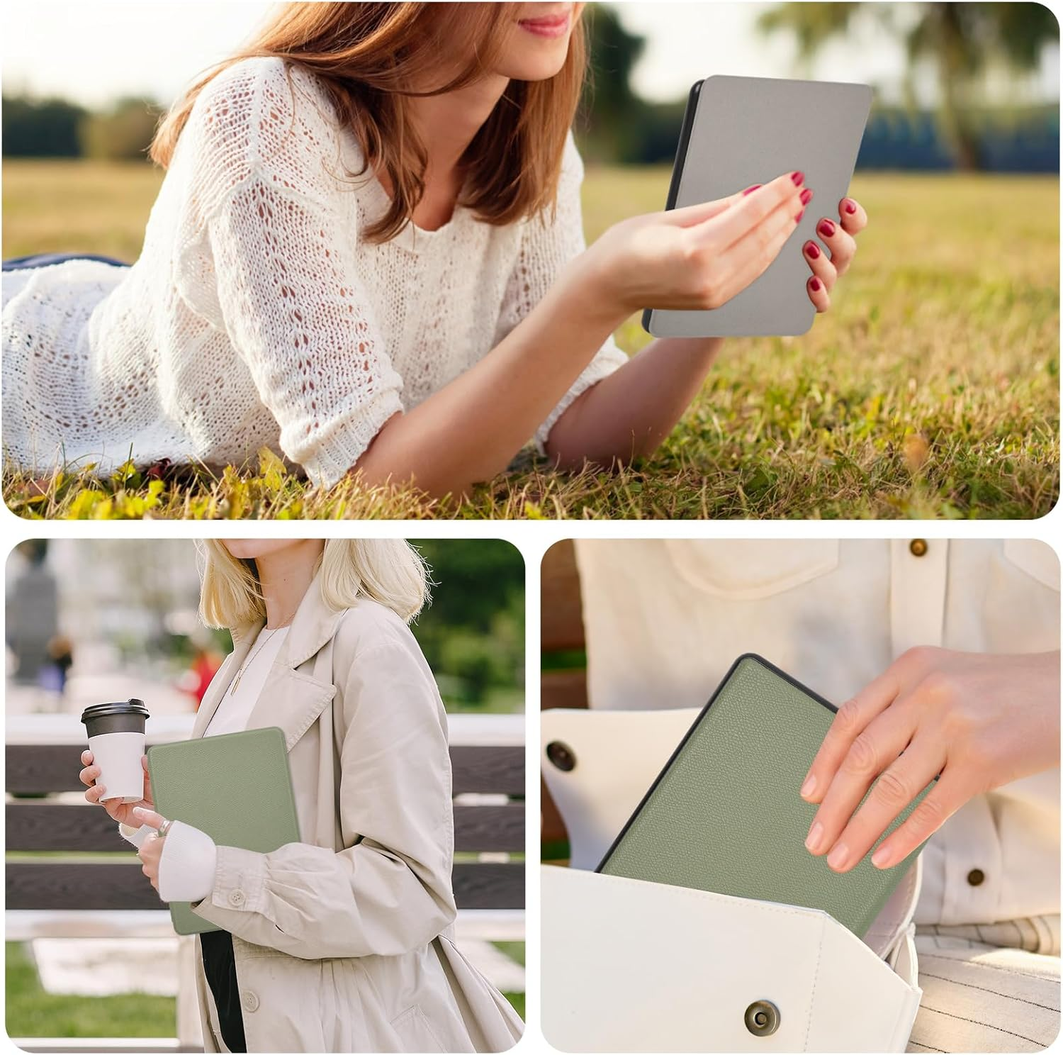 Caweet Kindle Paperwhite Case for 11Th Generation 6.8 Inch and Signature Edition 2021 Release, Premium PU Leather Sleeve Cover with Auto Sleep/Wake, Green - Green image number 4