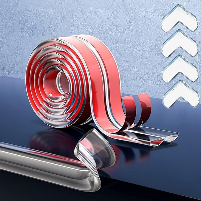 Baby Proofing, Edge Protector Strip Clear, 20FT Silicone Soft Corner Protectors for Baby with Upgraded Pre-Taped Strong Adhesive, 0.4In Edge Protectors for Sharp Corners for Cabinets(4 Corners)