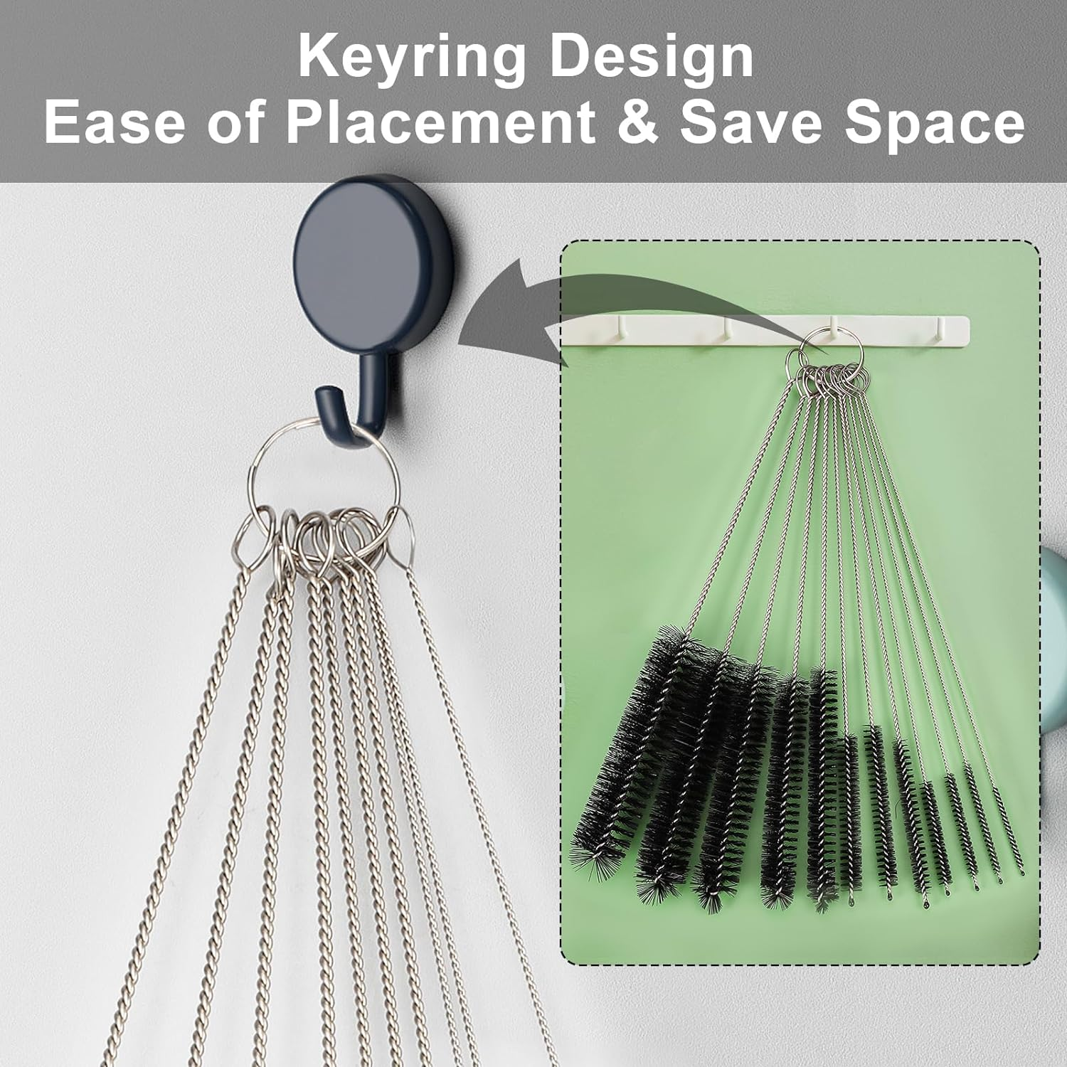 Straw Cleaner Brushes Sets, 12 Pieces 8.2 Inch Botthle Cleaning Brush and Nylon Tube Brush Brush Kit for Sippy Cup, Tumbler, Water Bottle, Drinking Straw (Black) image number 4