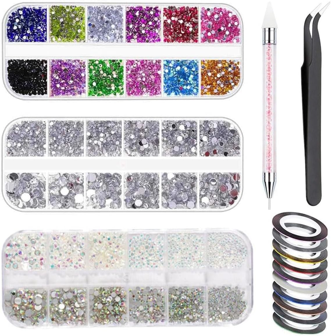 JZS Nail Rhinestones, Nail Gem Design Set, 3D Nail Art Accessories, Nail Decoration Kit,Style 1