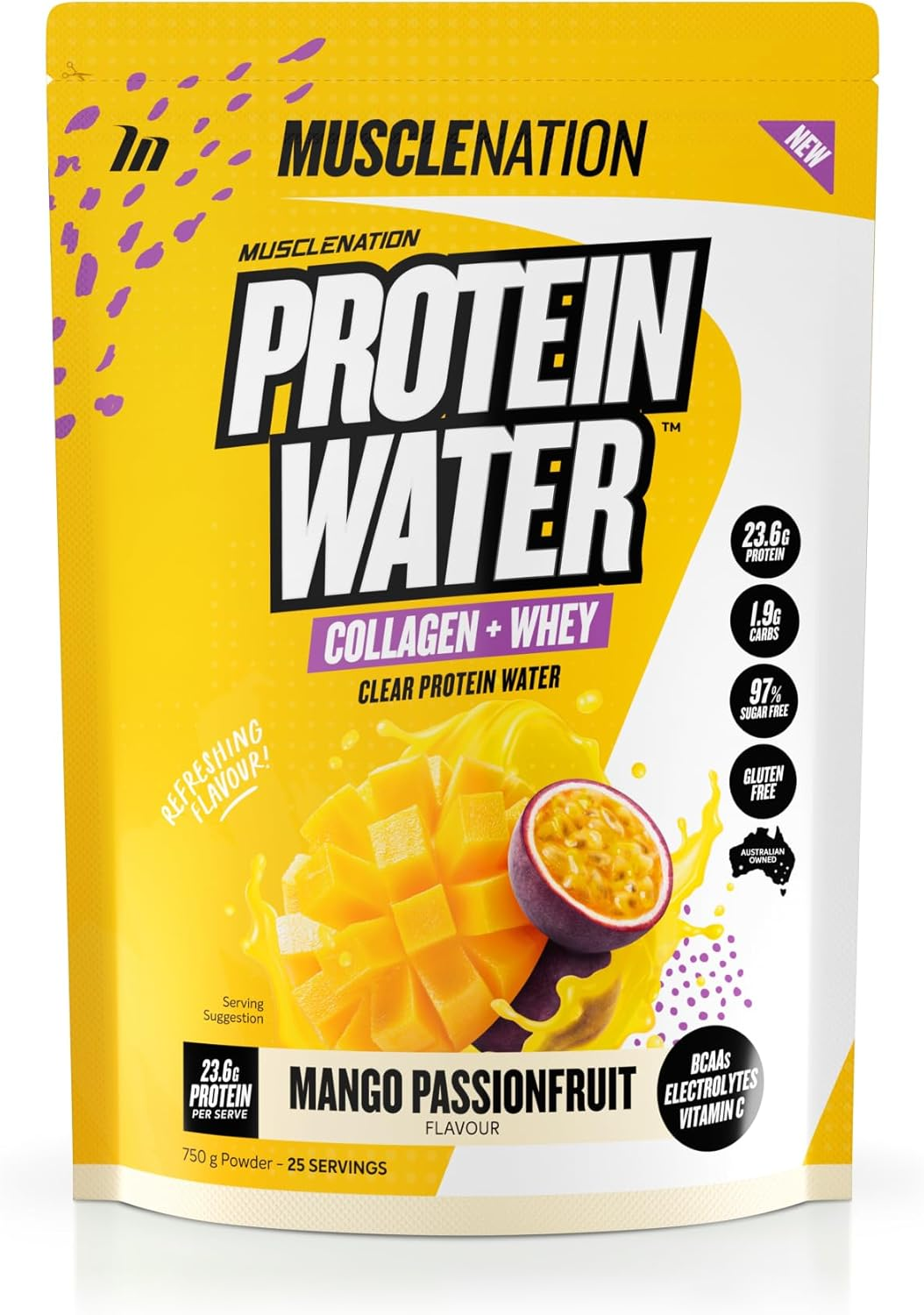 Muscle Nation Mango Passionfruit Protein Water 750G (25 Serves) image number 1