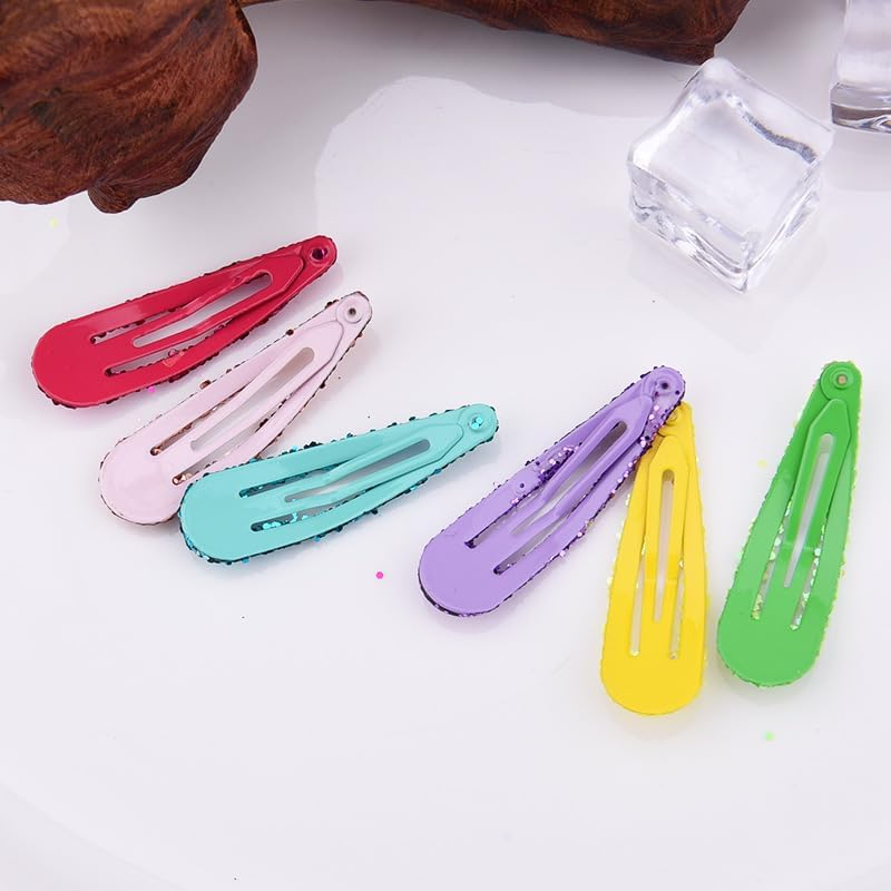 Glitter Sequin Snap Hair Clips for Girls Women Bright Colorful Snap Barrettes Hairpins Shimmery Sequin Cheerleader Cheer Festival Hair Accessories for Prom Hot Pink Blue Purple Green Brown 12 PCS image number 4