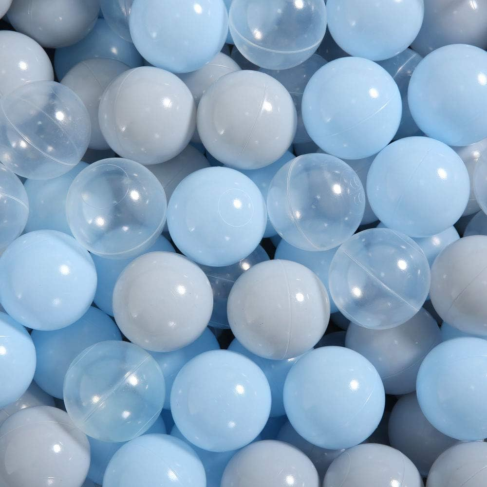 Playmaty Colorful Ball Pit Balls - 100 Pieces Phthalate Free BPA Free Plastic Ocean Balls Crush Proof Stress Balls for Kids Playhouse (Light Blue/Light Gray/Clear) image number 1