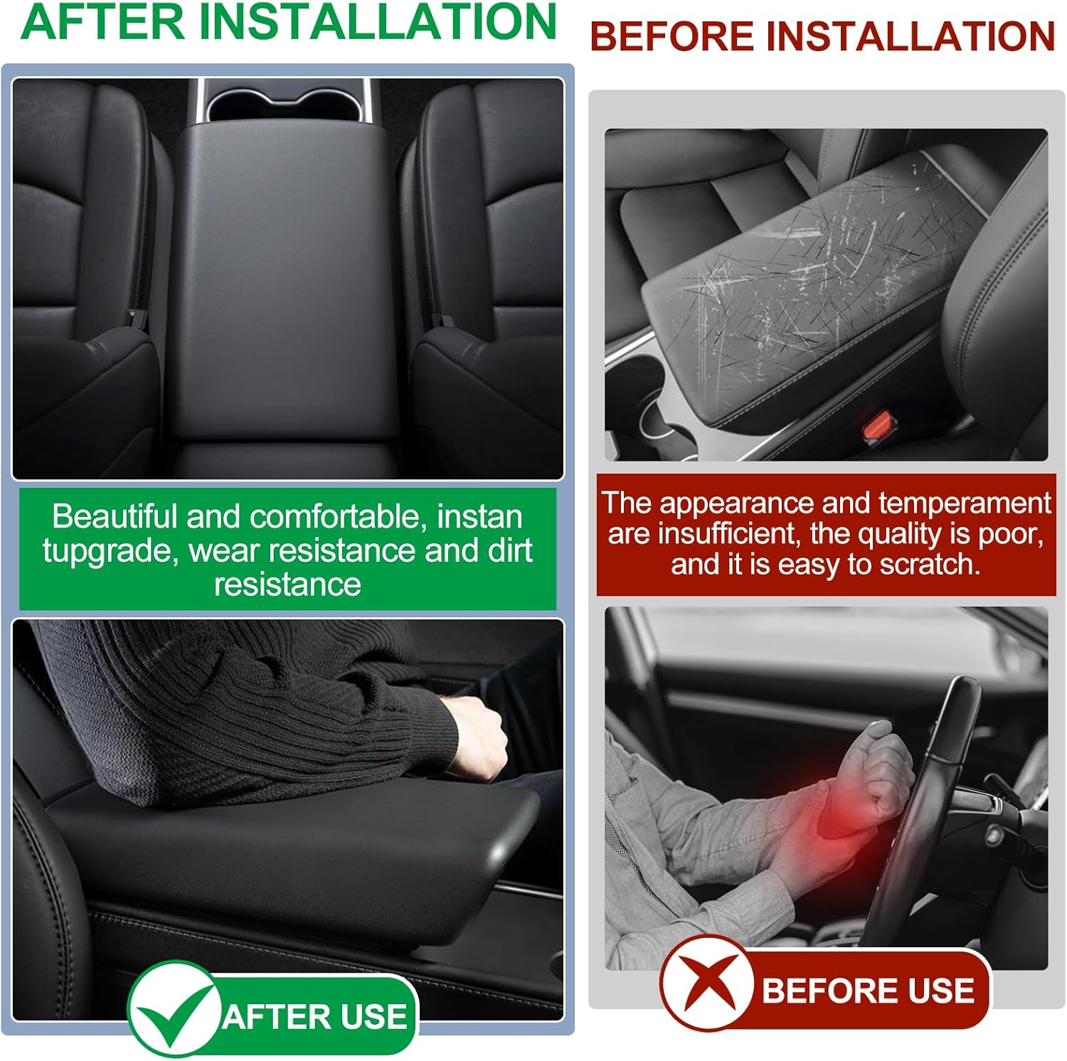 Car Armrest Box Cover for Tesla Model 3 Model Y 2016-2024 Central Control TPE Armrest Anti-Scratch Protector Decoration Tesla Interior Car Accessories (Black) image number 1