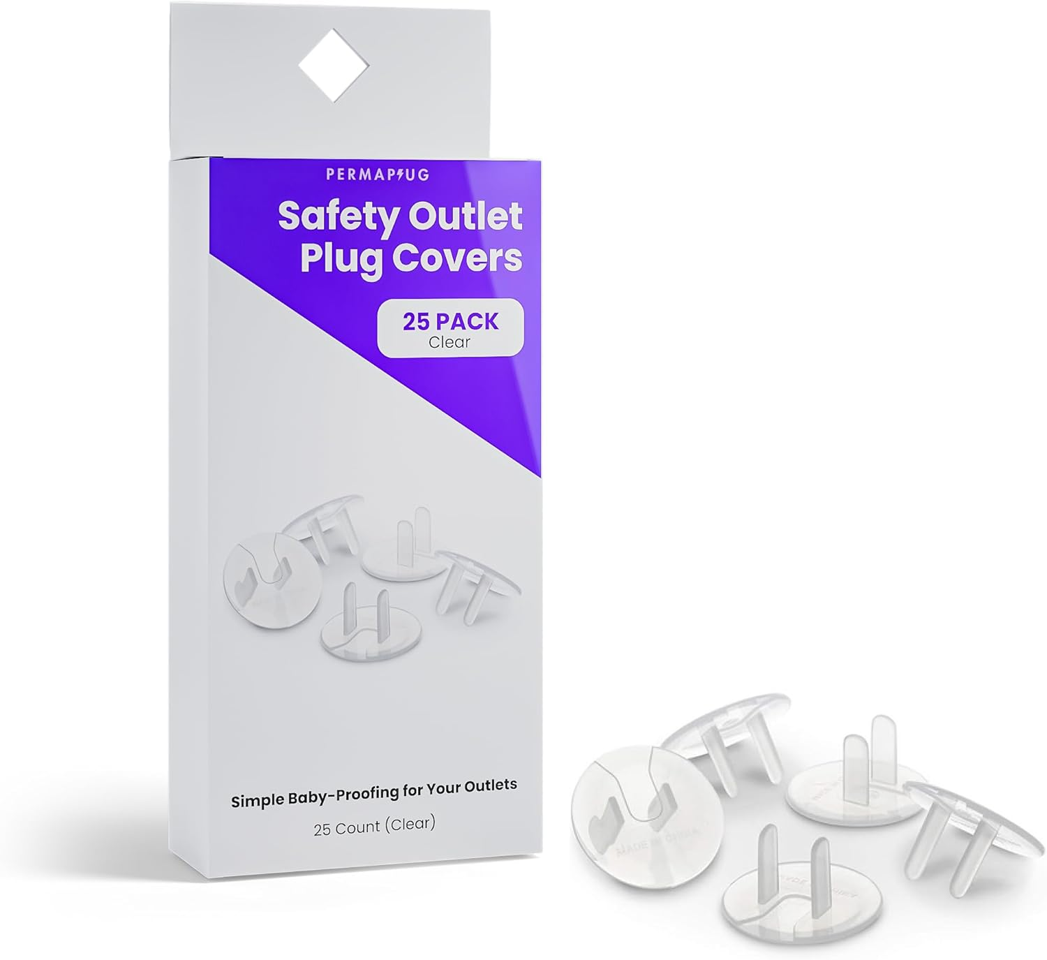 Permaplug Safety Outlet Plug Covers 24-Pack, Clear &ndash; Childproof, Tamper-Resistant Plug Protectors and Outlet Covers for Baby Safety, Durable and Easy to Install Electrical Outlet Covers