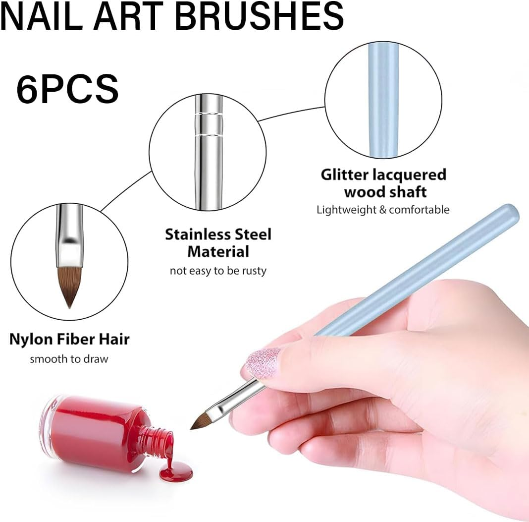 YOCDNOV 6 Pieces Nail Brushes - Acrylic Nail Brush, Nail Brushes for Decoration, Nail Art Design Dotting Pen Nail Brush, Double Sided Nail Tools, for Nail Design and DIY image number 4
