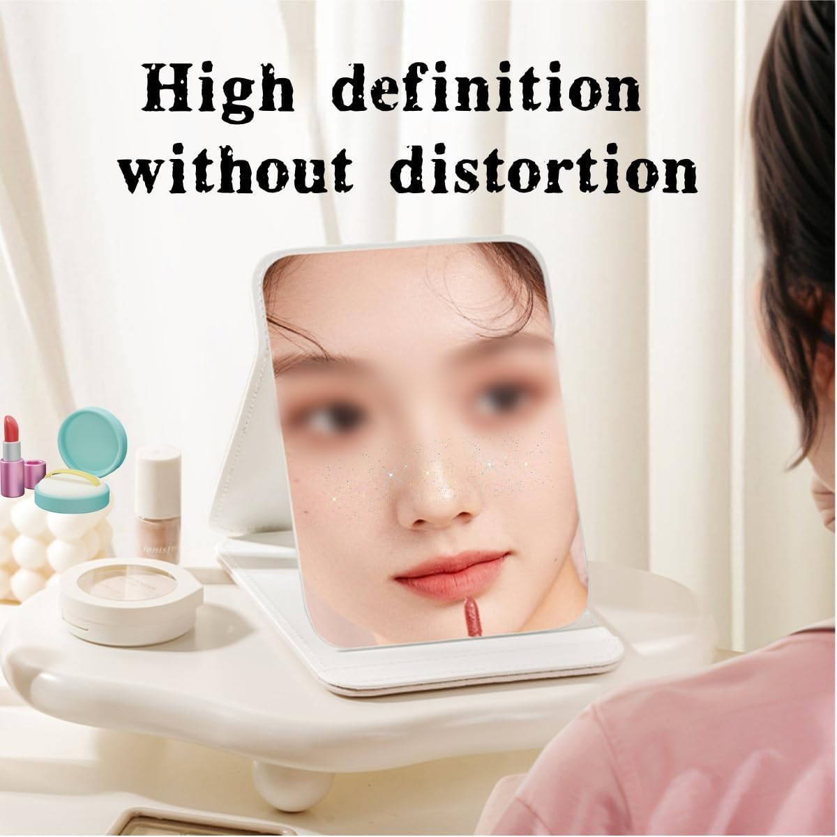 Zxjsisy 2-Piece Mini Portable Makeup Mirror with High-Definition Anti-Distortion Glass, Suitable for Students to Carry, Fold and Hold, Suitable for Travel and Dormitories image number 1