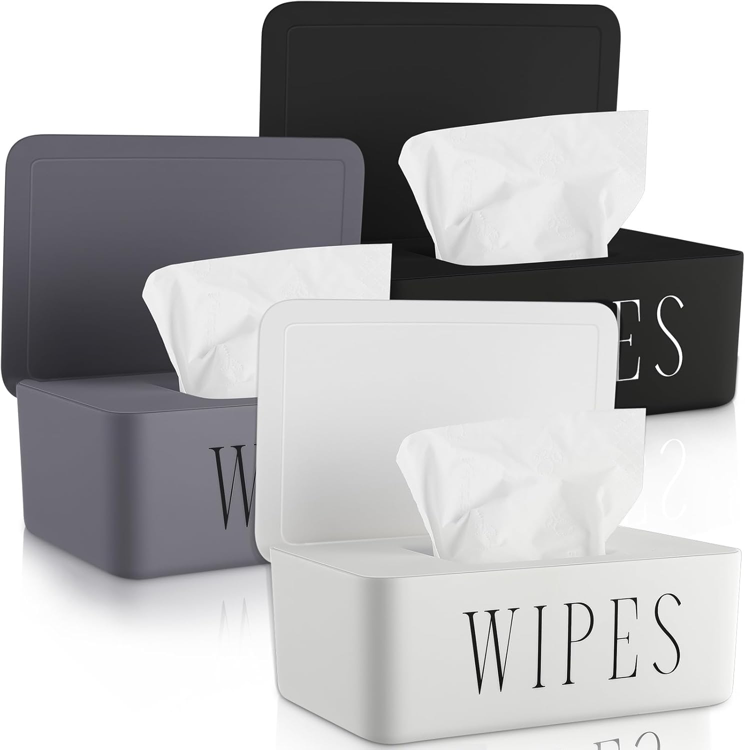3 Pack Baby Wipes Dispenser Holder Wipe Container for Bathroom with Lid Toilet Tissue Paper Storage Refillable Box for Home Office Cars(Small,Black)