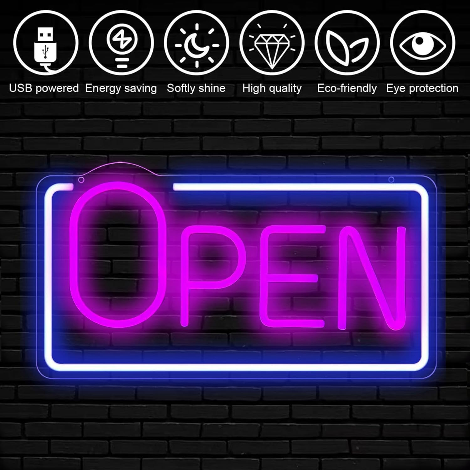 QXMH Open Signs for Business: Bar Open Neon Signs, Dimmable LED Lamp, USB Powered Bright LED with High Visibility 16.5 X 8.2 Inches image number 3
