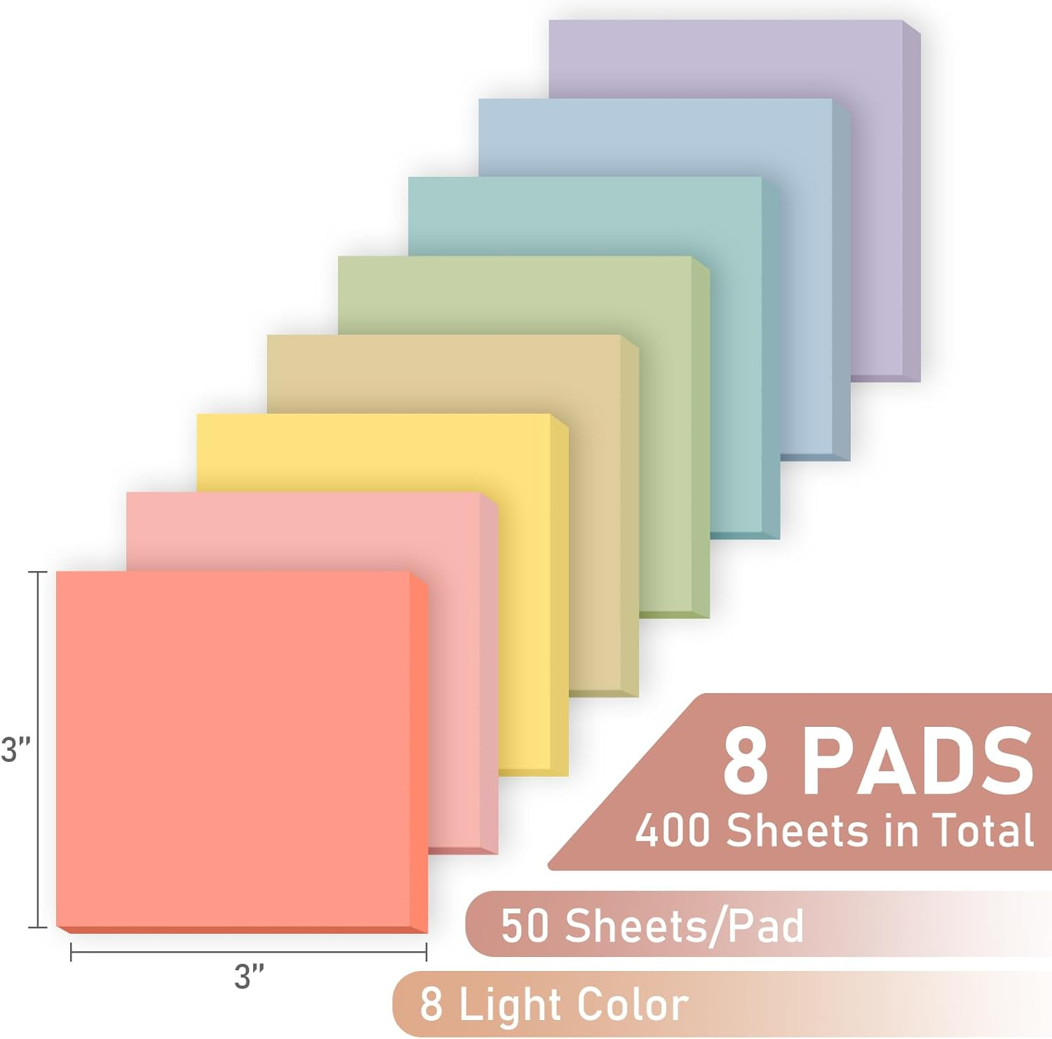 8 Pads Sticky Notes 3X3 Inches,Bright Colors Self-Stick Pads, Solid Color Premium Sticky Pads,Easy to Post for Home, Office,School, Notebook, 50 Sheets/Pad-Light Color - Bright Color image number 5