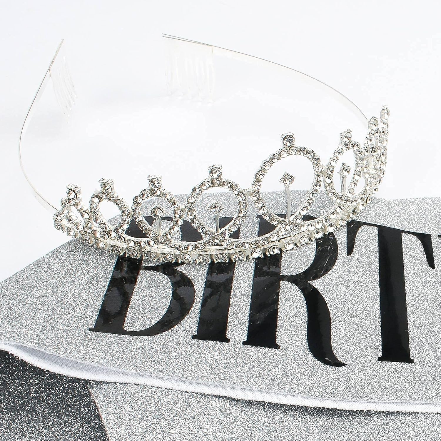 Birthday Sash & Rhinestone Tiara - Silver Birthday Gifts Glitter Birthday Sash Birthday Party Favors image number 5