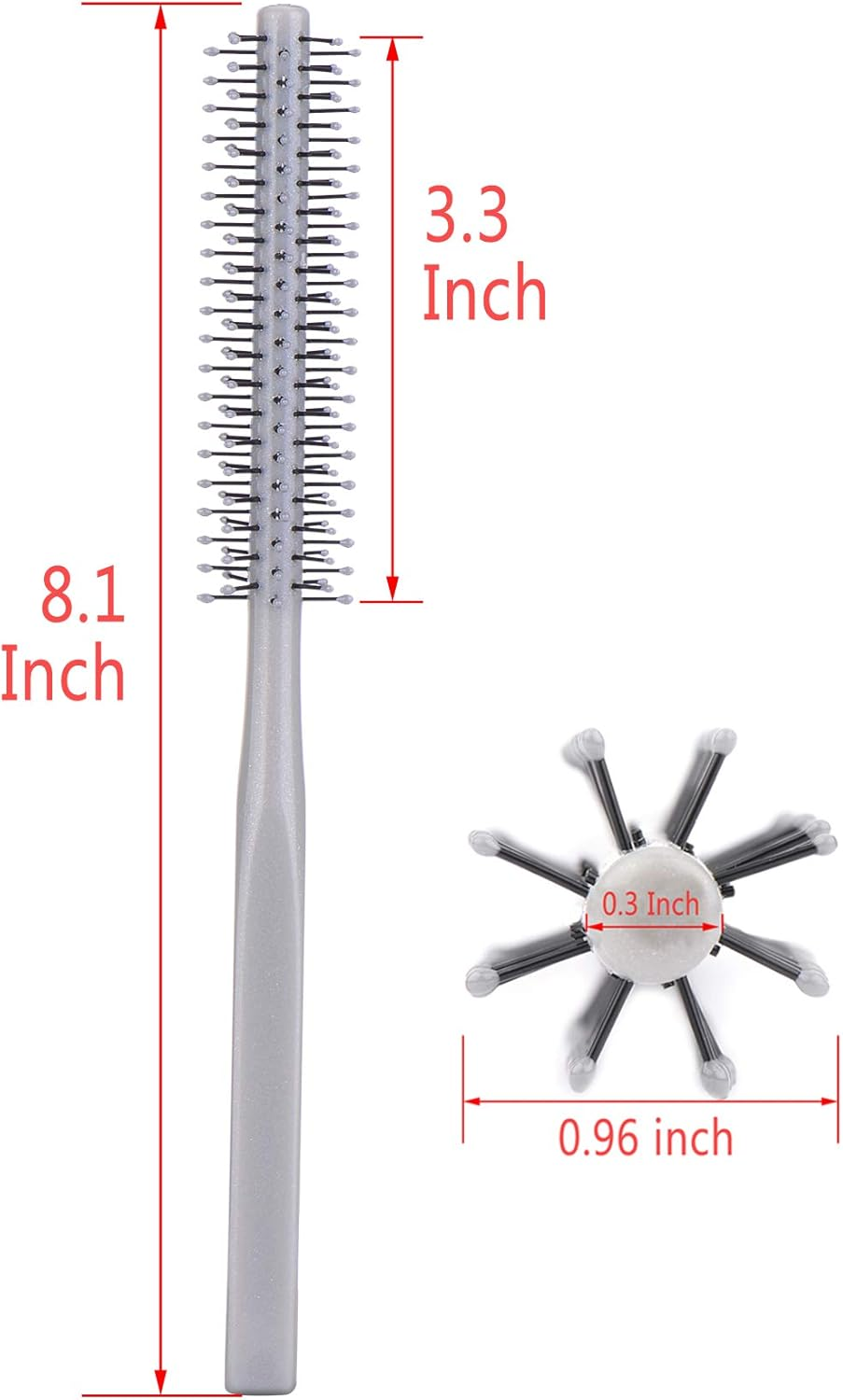 Small Mini Plastic round Hair Styling Brush with Nylon Bristle for Short Hair Blow Drying, 1 Inch Diameter Barrel image number 2