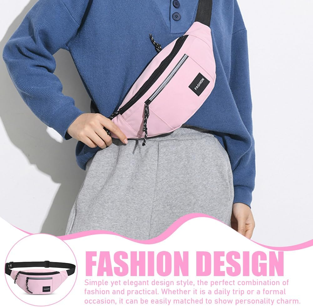 Hiking and Running Waist Packs, Waterproof Waist Bag, Portable Shoulder Bag, Adjustable Crossbody Bag with Multiple Compartments, Waist Pack for Camping, Travel Outdoor (Pink) image number 3