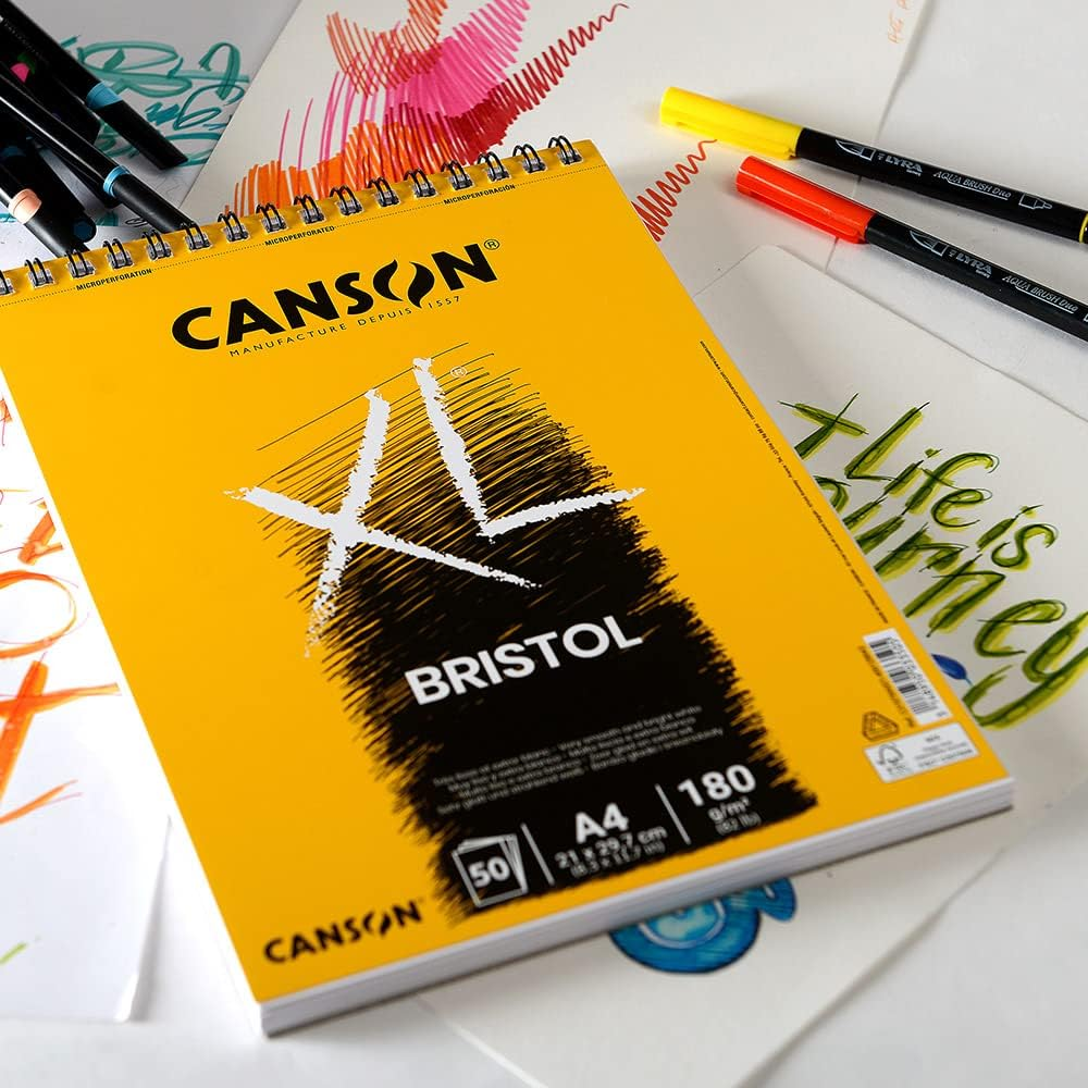 CANSON XL Bristol 180Gsm A4 Paper, Very Smooth, Spiral Pad Short Side, 50 Extra White Sheets, Ideal for Professional Artists & Illustrators image number 6