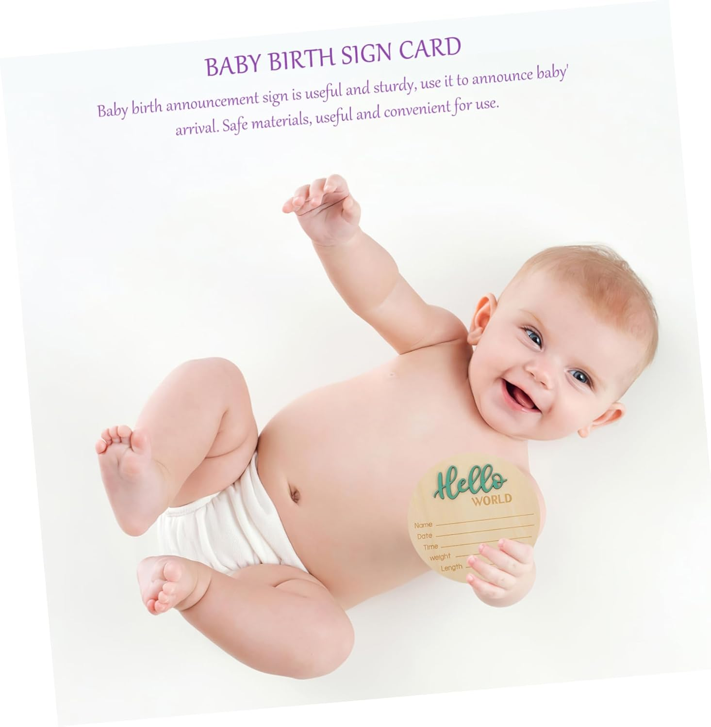 Birth Announcement Sign Wooden Newborn Name Plate for Photography Prop round Design Safe Material for Shower Nursery Decor image number 1