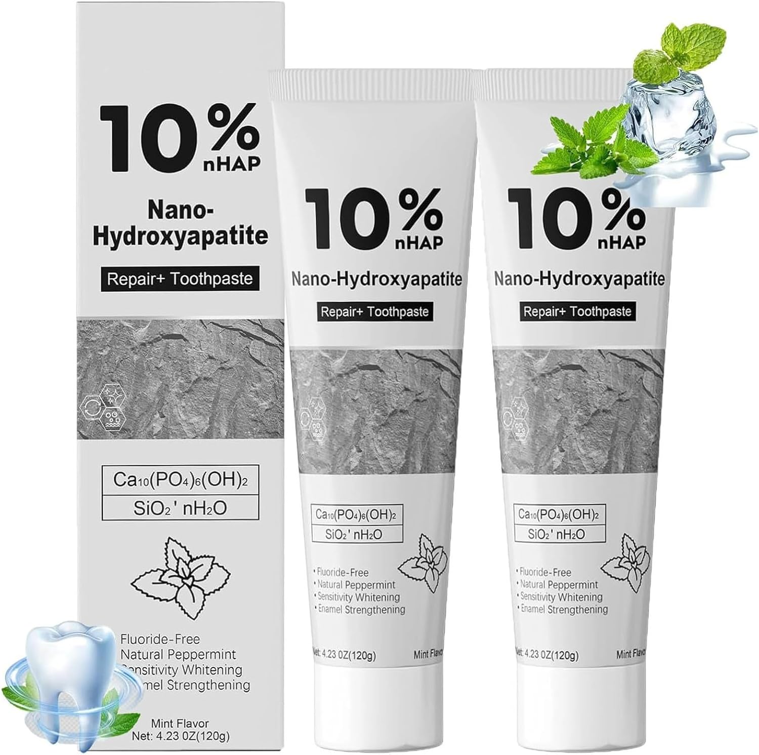 10% Nano Hydroxyapatite Toothpaste,2 Pack Tooth Paste for Teeth Strengthening & Whitening,Sensitive Formula Fluoride-Free Toothpaste with Mint for Freshening Breath and Daily Oral Care image number 2