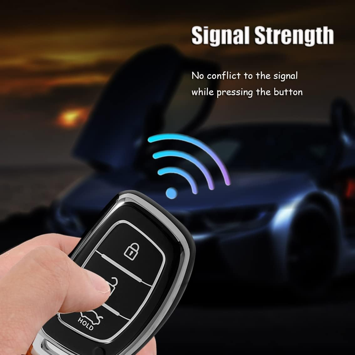 HIBEYO Key Fob Cover for Hyundai Tucson Sonata Fe Creta Mistra Elantra Ioniq Venue IX35 I10 I20 I30 I40 Solaris Kona Accent 2018-2022 Car Accessories TPU Silver-Edge with Leather Keychains-Whtie image number 5