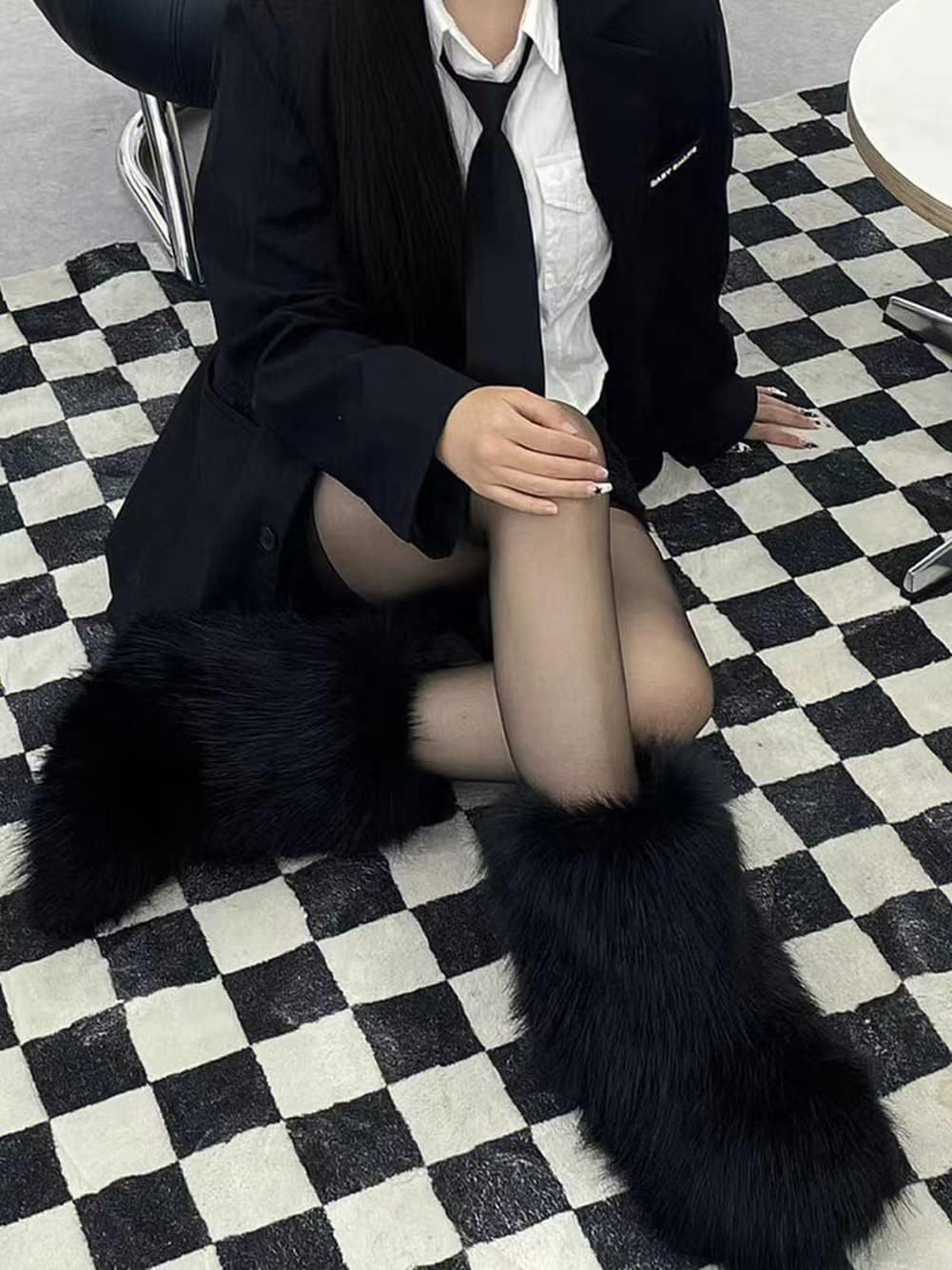 Eosxrp Furry Faux Fur Boots Women'S Winter Shoes Woman Fluffy Warm Snow Boots Mid-Calf Comfortable Outdoor Flat image number 4