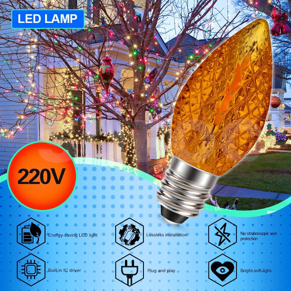 SOFOC E12 C7 30Pcs Crystal Effect LED Christmas Ambient Light Orange for outside Garden House Party Wedding Xmas Tree Decor 220V Plug & Play