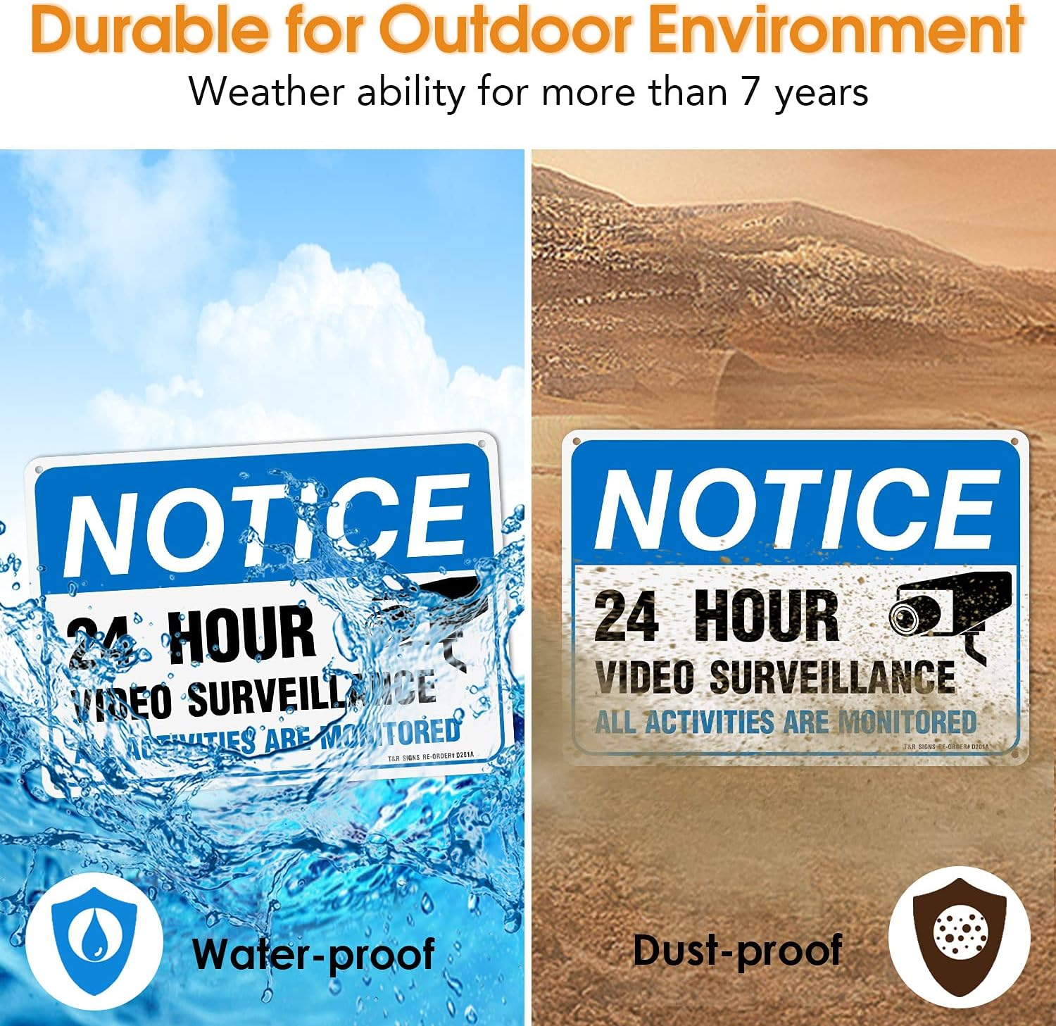 Video Surveillance Sign, All Activities Are Monitored - 2 Pack - 7 X 10 Inches Rust Free .040 Aluminum Reflective - UV Protected, Waterproof, Weatherproof and Fade Resistant - 4 Pre-Drilled Holes image number 6