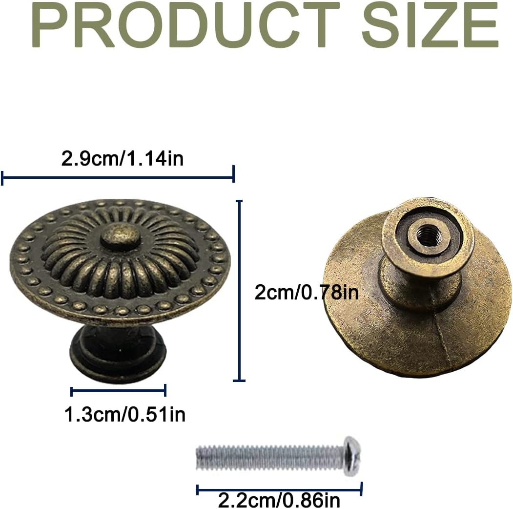 10Pcs Vintage Knobs Retro Chic round Knobs,Antique Cabinet Knobs,Retro round Drawer Pull Knobs Handles,Vintage Dresser Knobs Bronze,Vintage Cabinet Drawer Knobs, Antique Bronze Dresser Drawer Handles - Style B image number 3