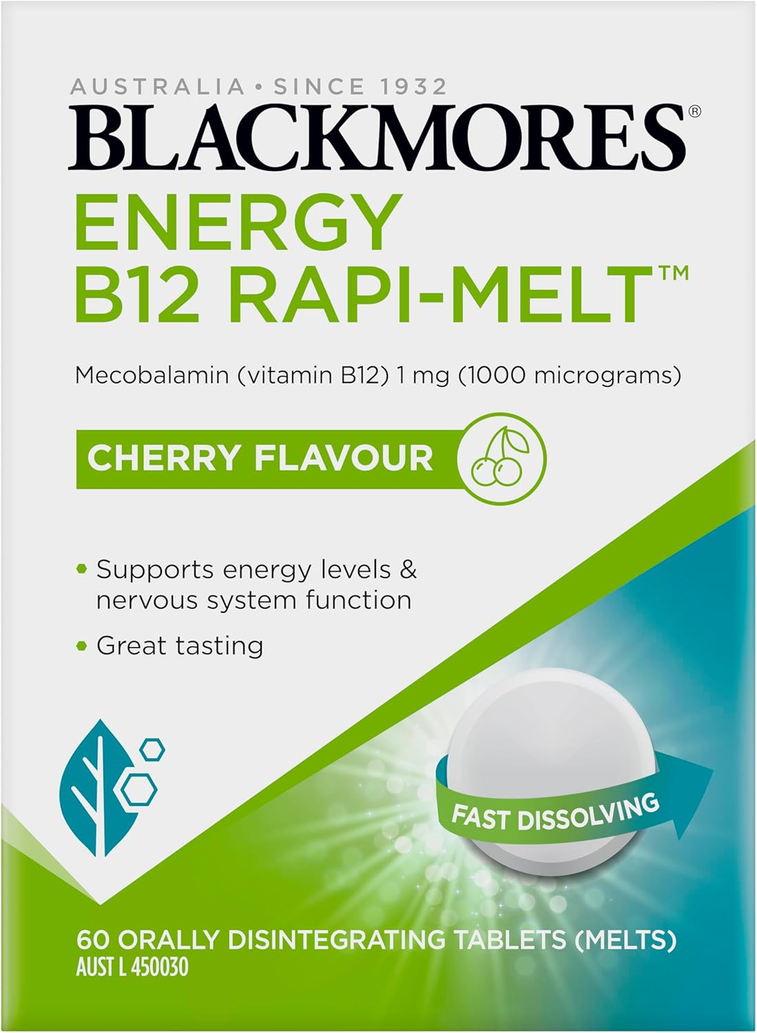 Blackmores Energy B12 Rapi-Melt | Supports Energy Levels and Nervous System Function | Cherry Flavour | 60 Melts image number 3