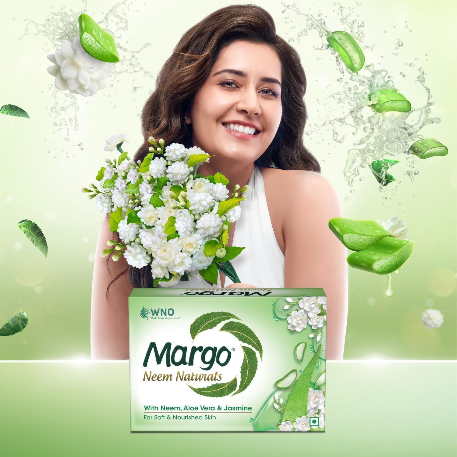 Margo Neem Naturals Soap with Goodness of 1000 Neem Leaves (100Gm X Pack of 5) | Enriched with Aloe Vera & Jasmine | Soap for Soft & Nourished Skin [100GM X 5]