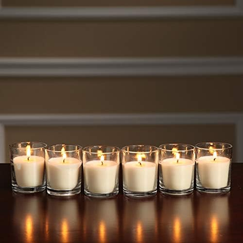 Hosley&reg; 48 Pack Unscented Clear Glass Filled Votive Candles Hand Poured Wax Candle Ideal for Aromatherapy Spa Weddings Birthdays Holidays Party (Warm White) image number 2