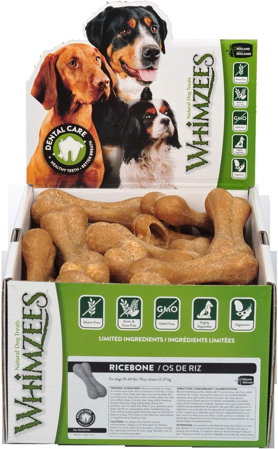 WHIMZEES Rice Bone Dental Dog Treats, Bulk Box, Large (18-27Kg Dogs), Natural Daily Dental Chews (50 Count) image number 3