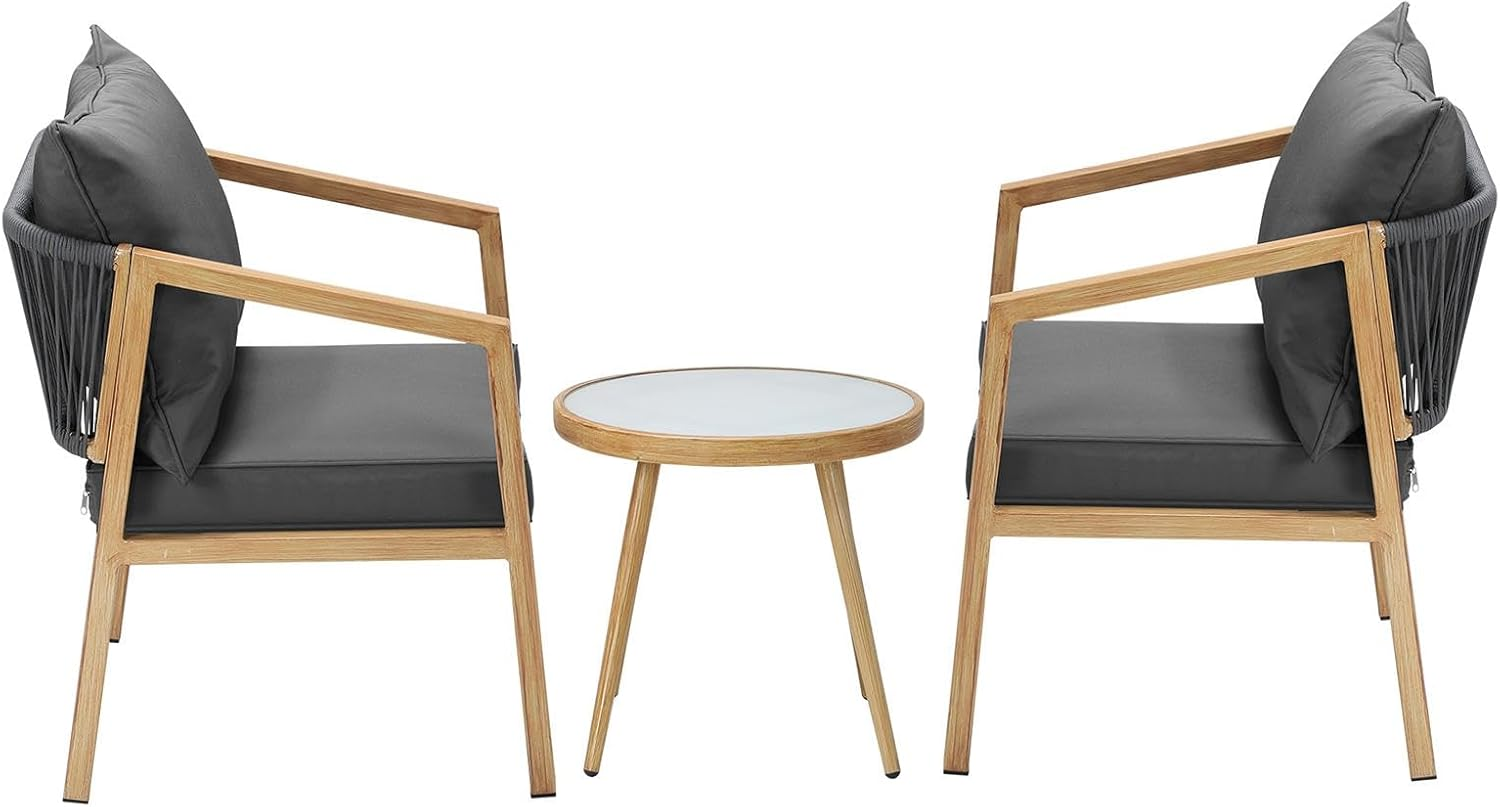 Livsip 3Pcs Outdoor Table and Chairs Patio Garden Outdoor Furniture Bistro Set with Cushion image number 3