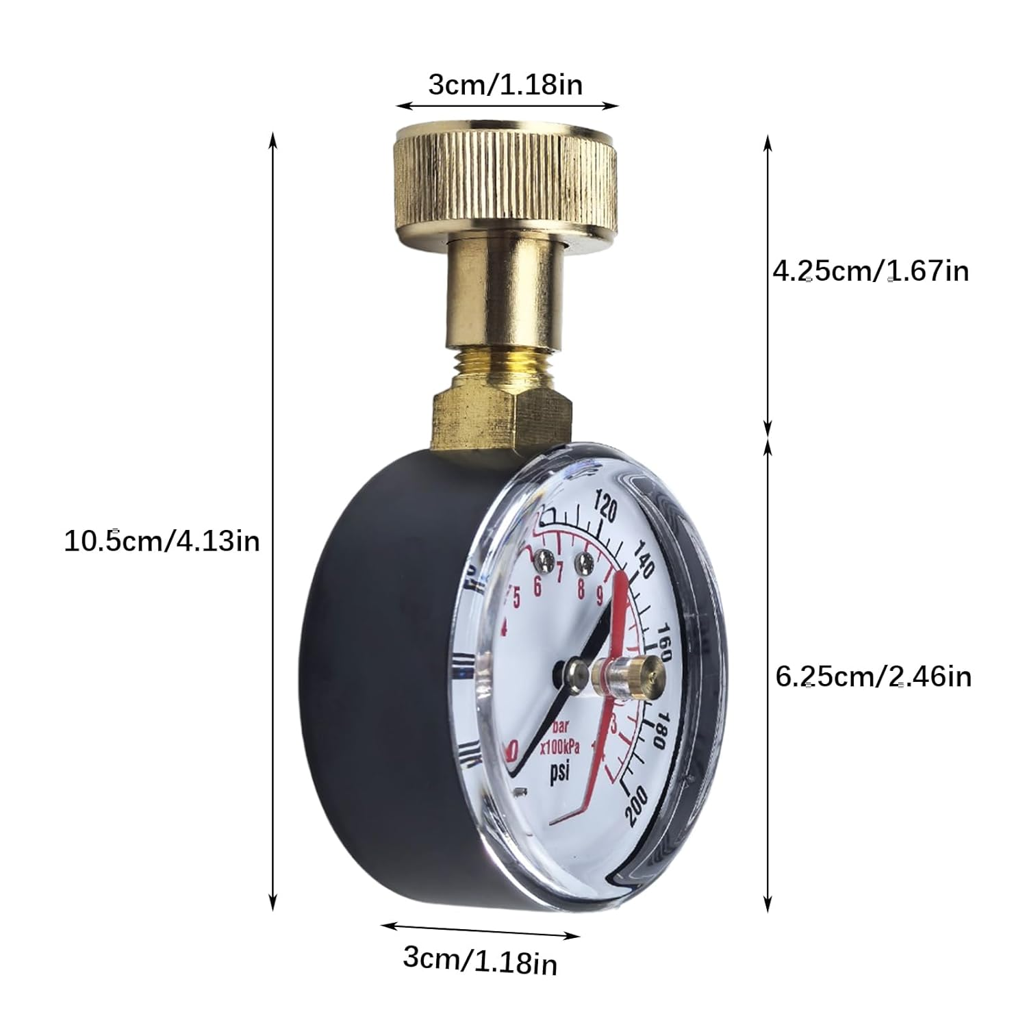 Universal Water Pressure Test Gauge, 0-200Psi 0-14Bar 3/4&rdquo; Radial Water Steam Gas Pressure Test Gauge Metal Hose Bib Gauge for Home Garden image number 2