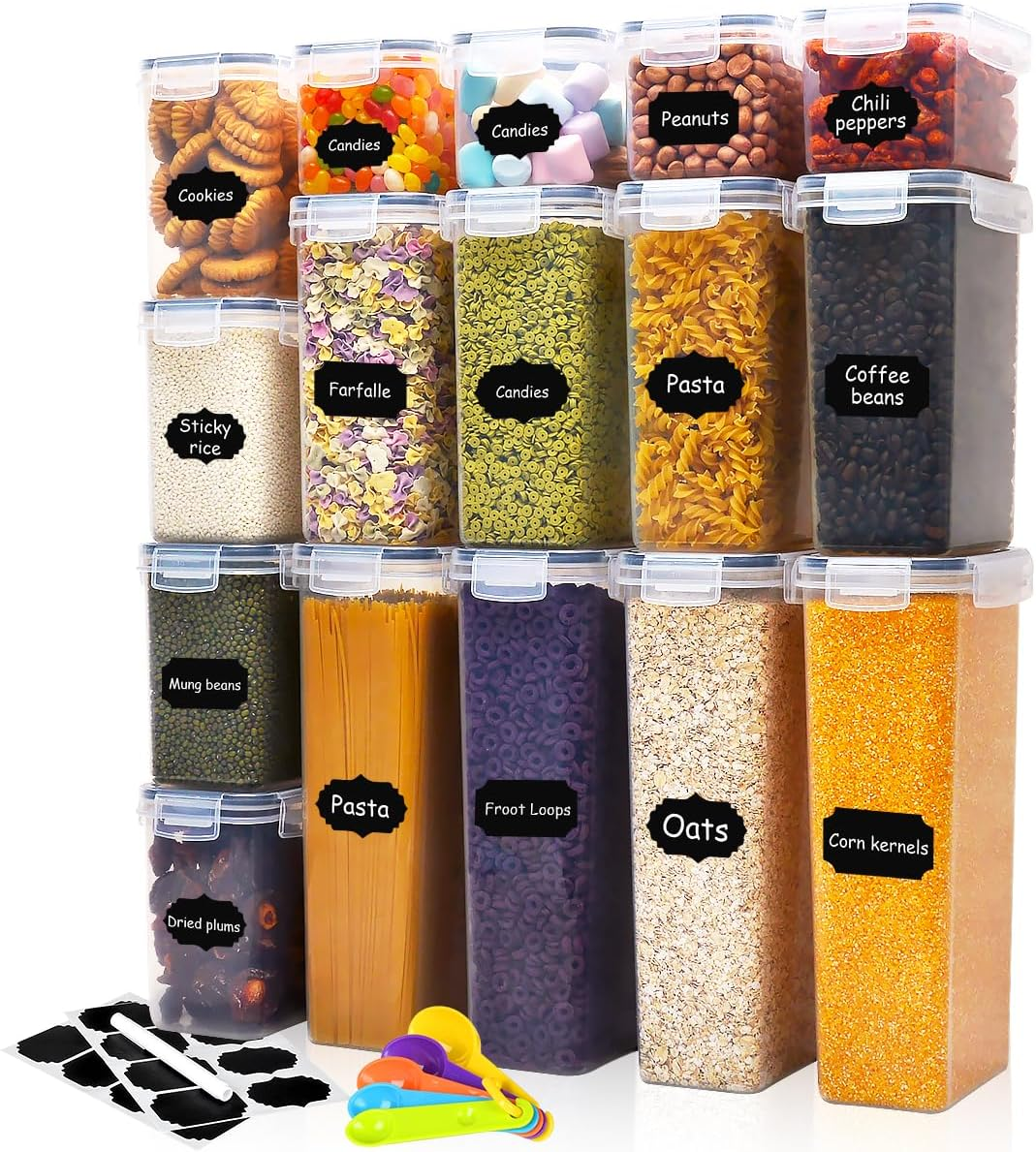 16Pack Airtight Food Storage Containers Set with Lids - Kitchen Pantry Storage Organiser with Labels & Marker, Bpa-Free Plastic Leak-Proof Canisters for Cereal, Dry Food, Flour and Sugar image number 2