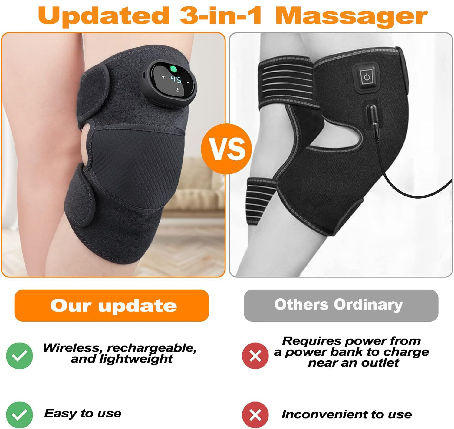 Knee Brace, Heated Knee Massager, 3-In-1 Knee Shoulder Elbow Heating Massage Wrap, 3 Gear Vibration, 5 Gear Heat Settings for Gym, Sport, Arthritis, Pain Relief, Injury Recovery, Black