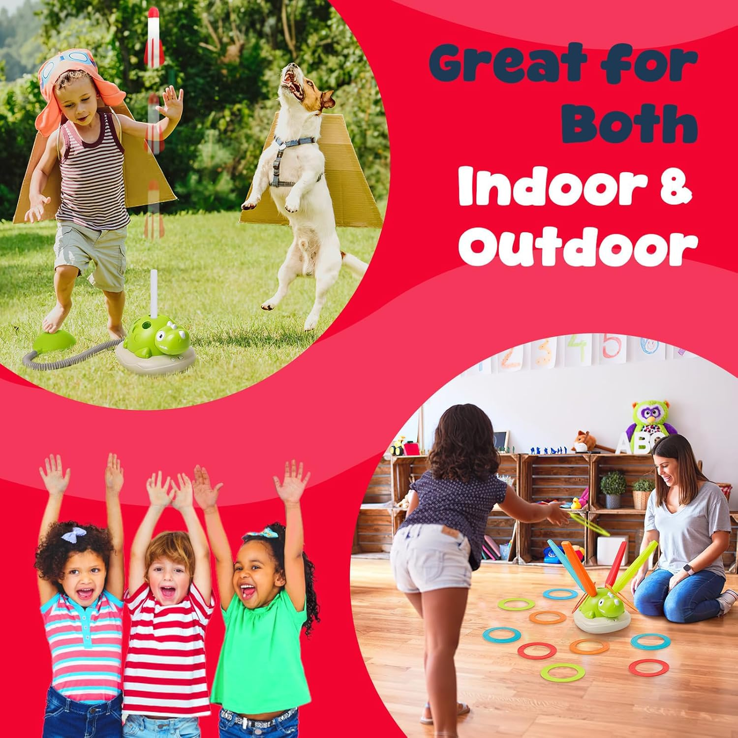 3 in 1 Dinosaur Rocket Launcher Toy &ndash; Musical Jump & Ring Toss Game for Kids image number 6