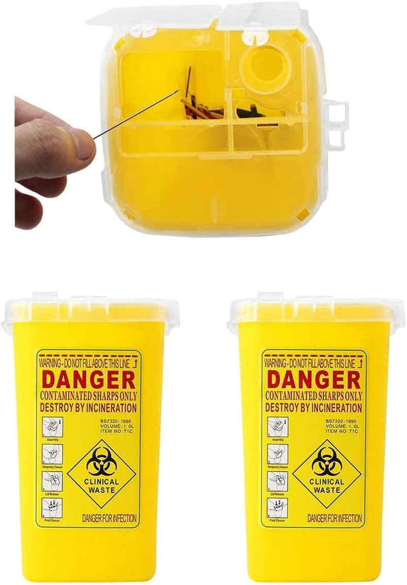 Folpus 2X 1 Quart Sharps Container Biohazard Disposal Needle Blade Waste Bin Yellow