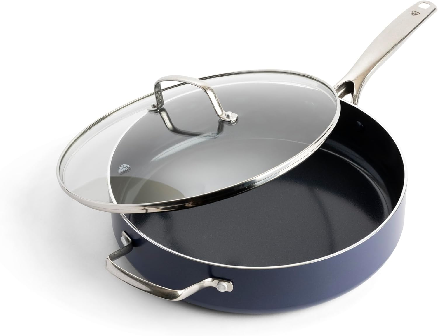 Blue Diamond Cookware Diamond Infused Ceramic Nonstick 28Cm Skillet with Helper Handle and Lid, Pfas-Free, Dishwasher Safe, Oven Safe, Blue image number 1